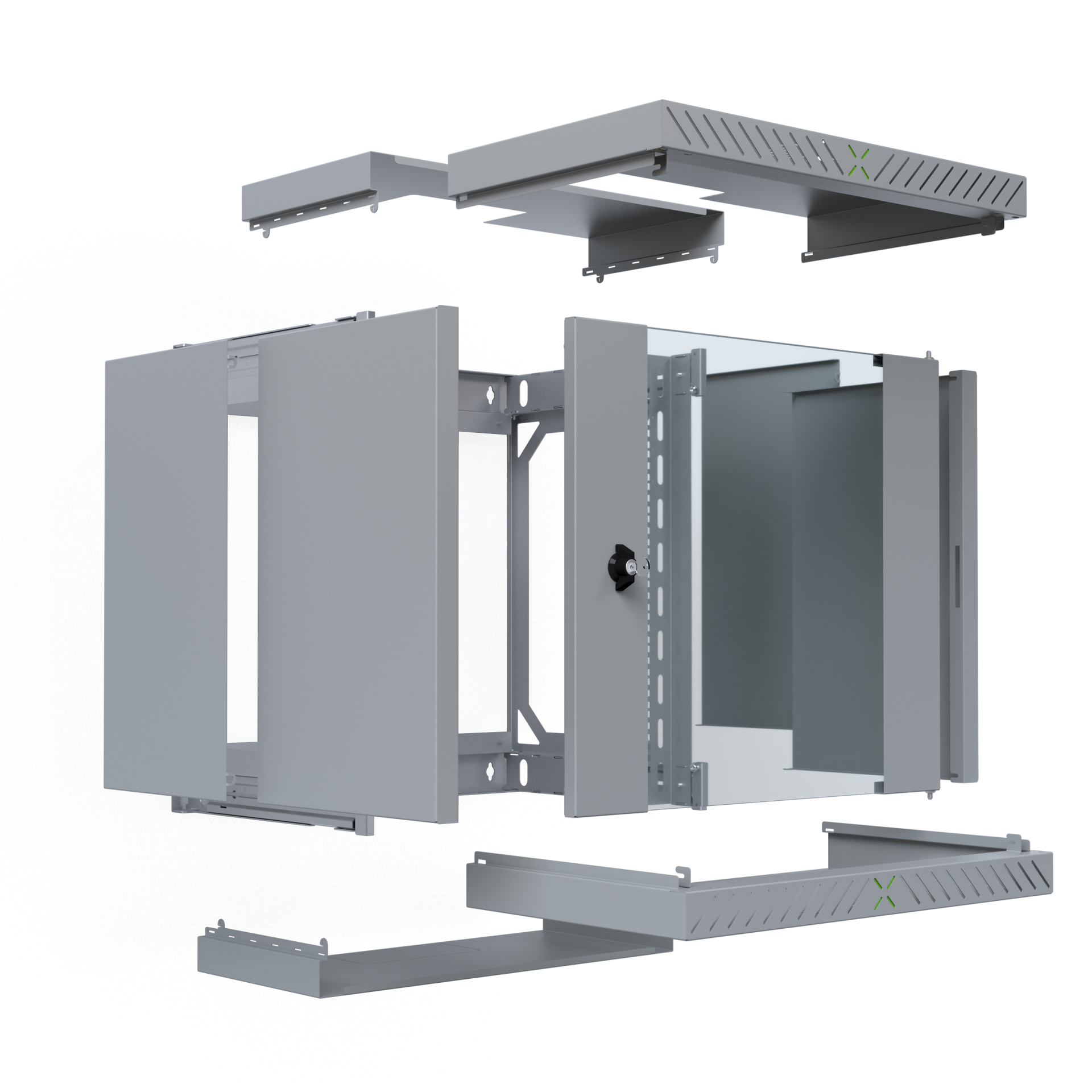Wall Cabinet X-Rack w. glass door 400-600mm 12U Grey RAL7035