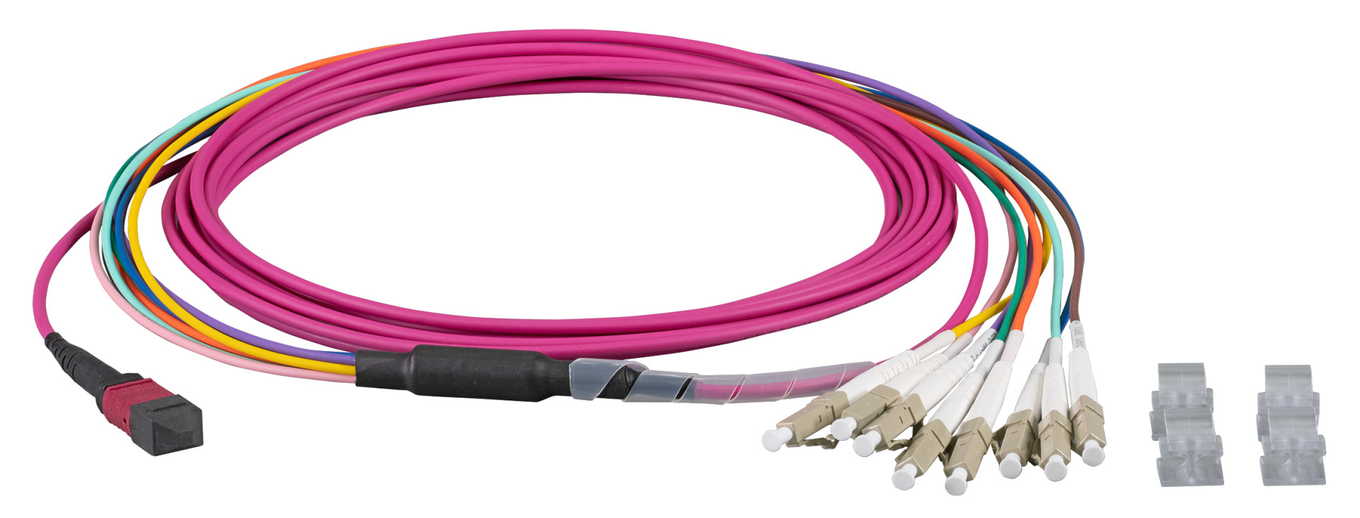 MTP®-F/LC 8-fiber patch cable OM4, LSZH erica-violet, 30m