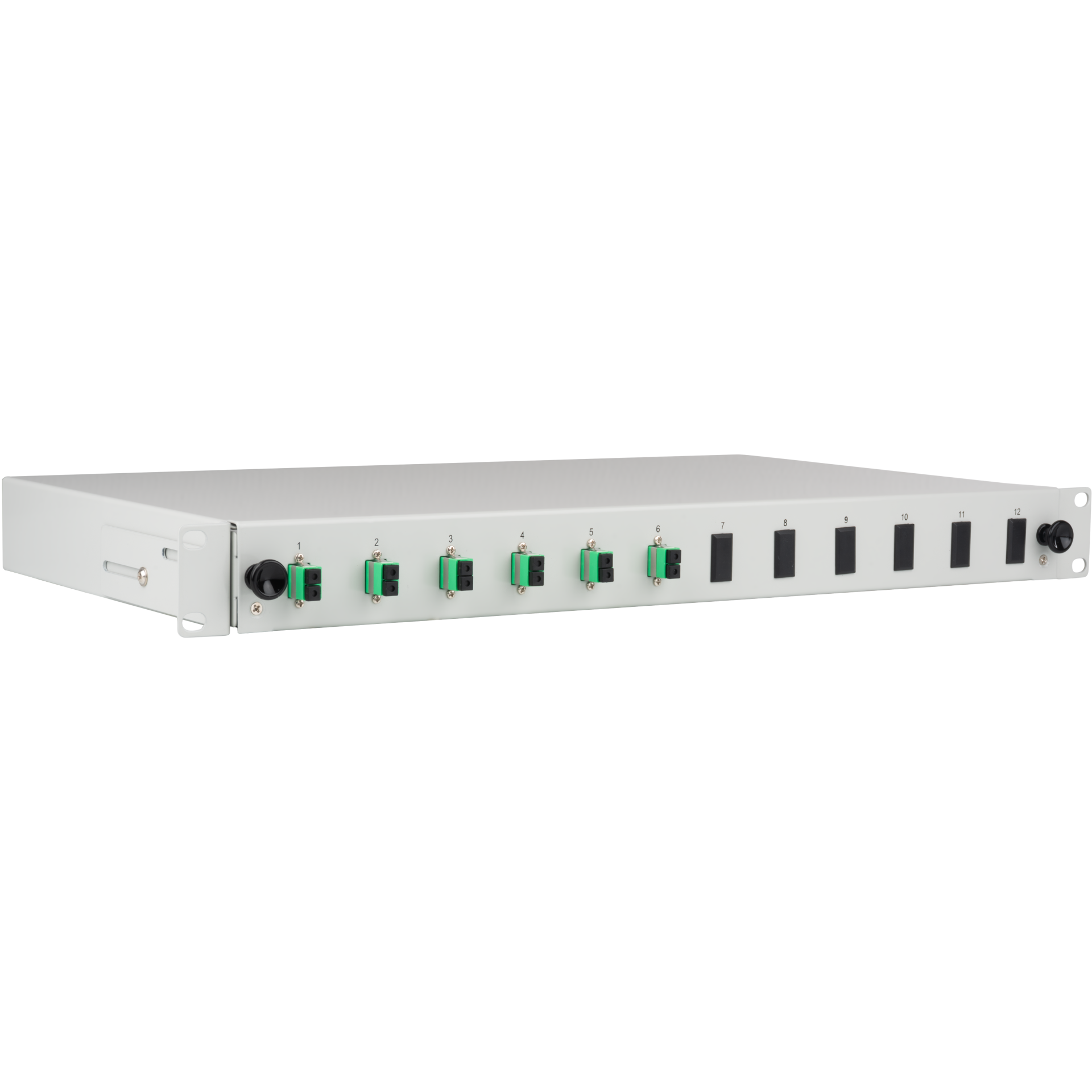 Splice box gy sliding LC/APC OS2 12x fanout pigtails and 6x duplex adapter