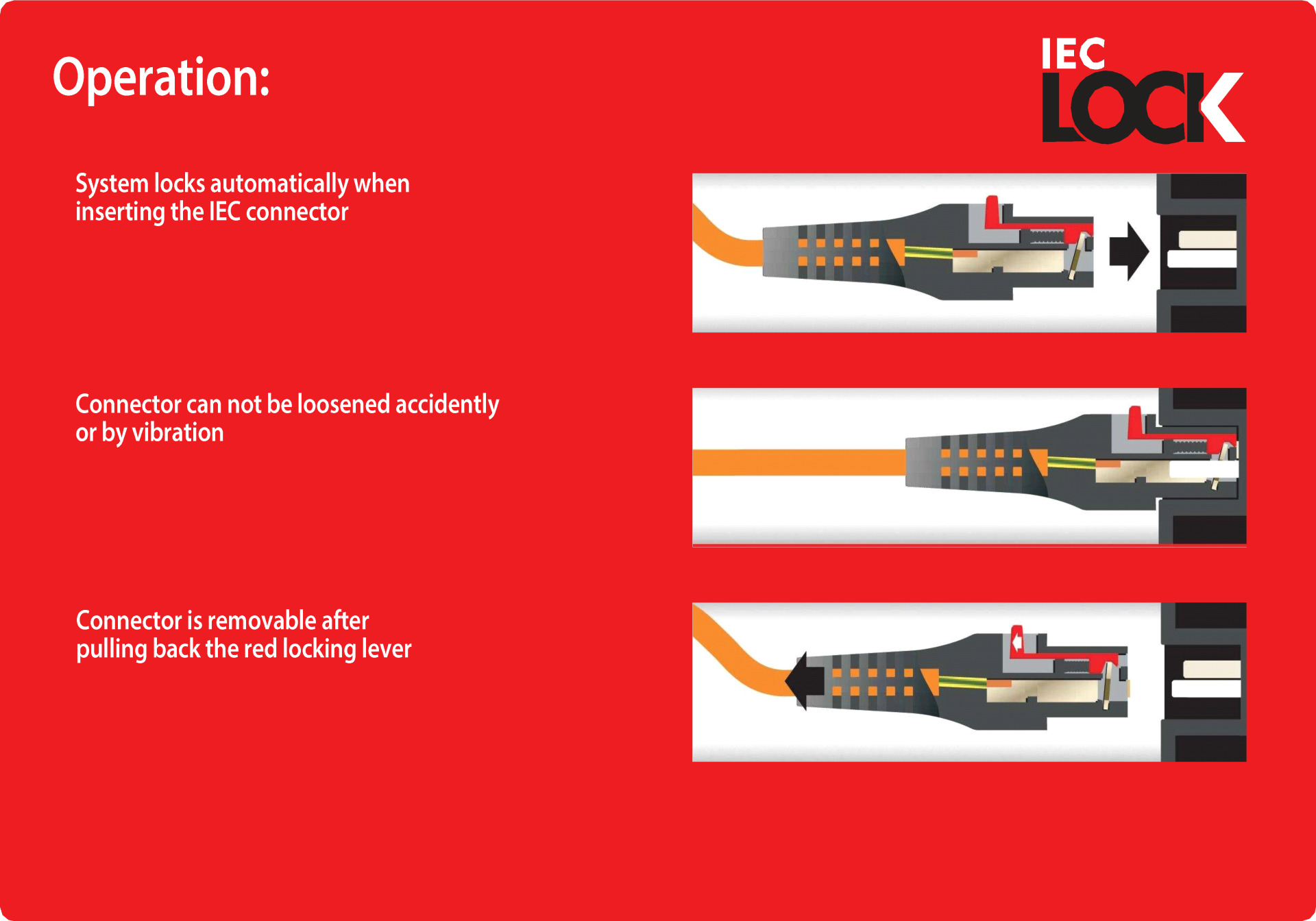 Extension Cable C14 180° - C13 180°, Black, 0.5 m, 3 x 1.00 mm², IEC Lock