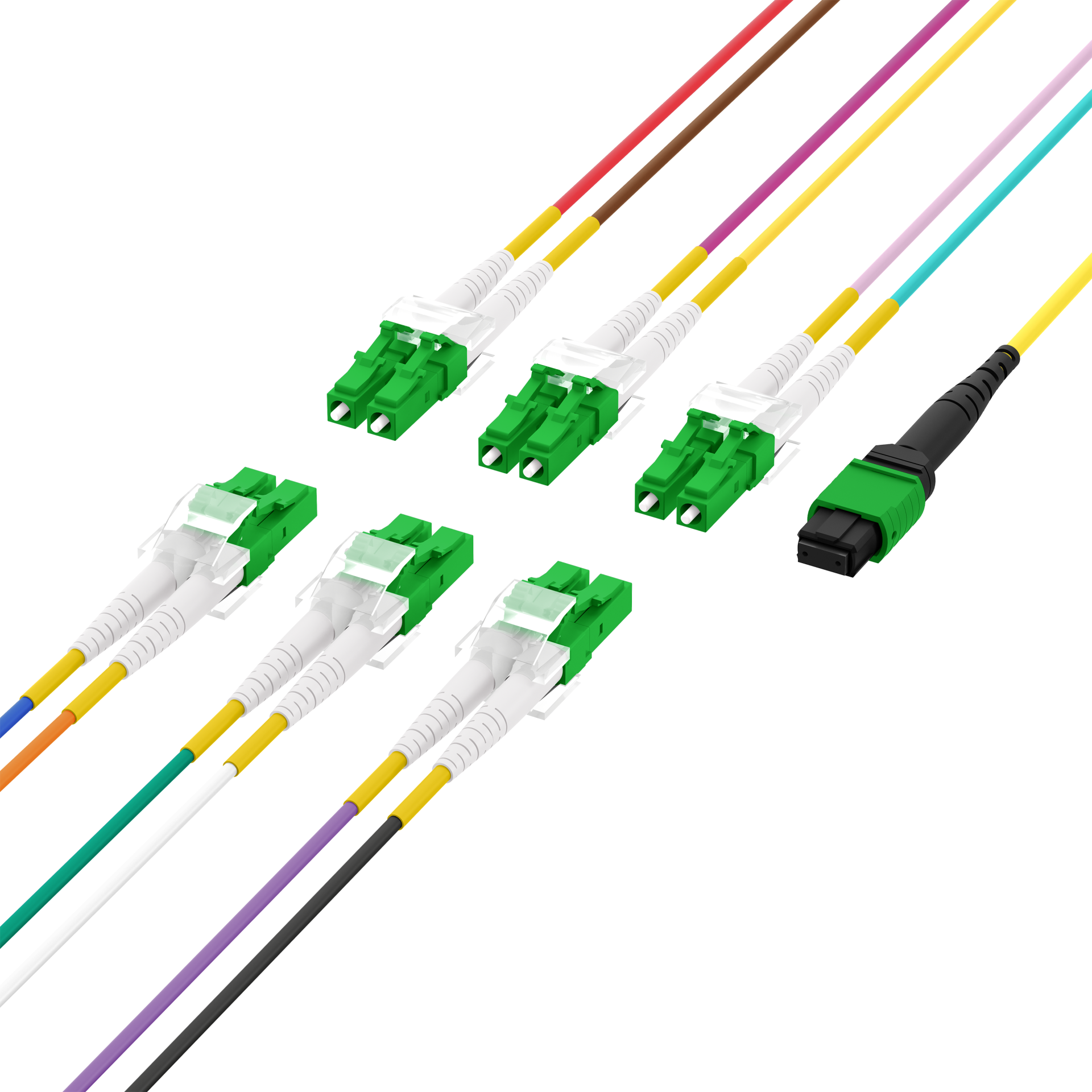 MTP®/APC(F)-LC/APC Trunk cable OS2 12 fibers Typ B LSZH yellow 1m
