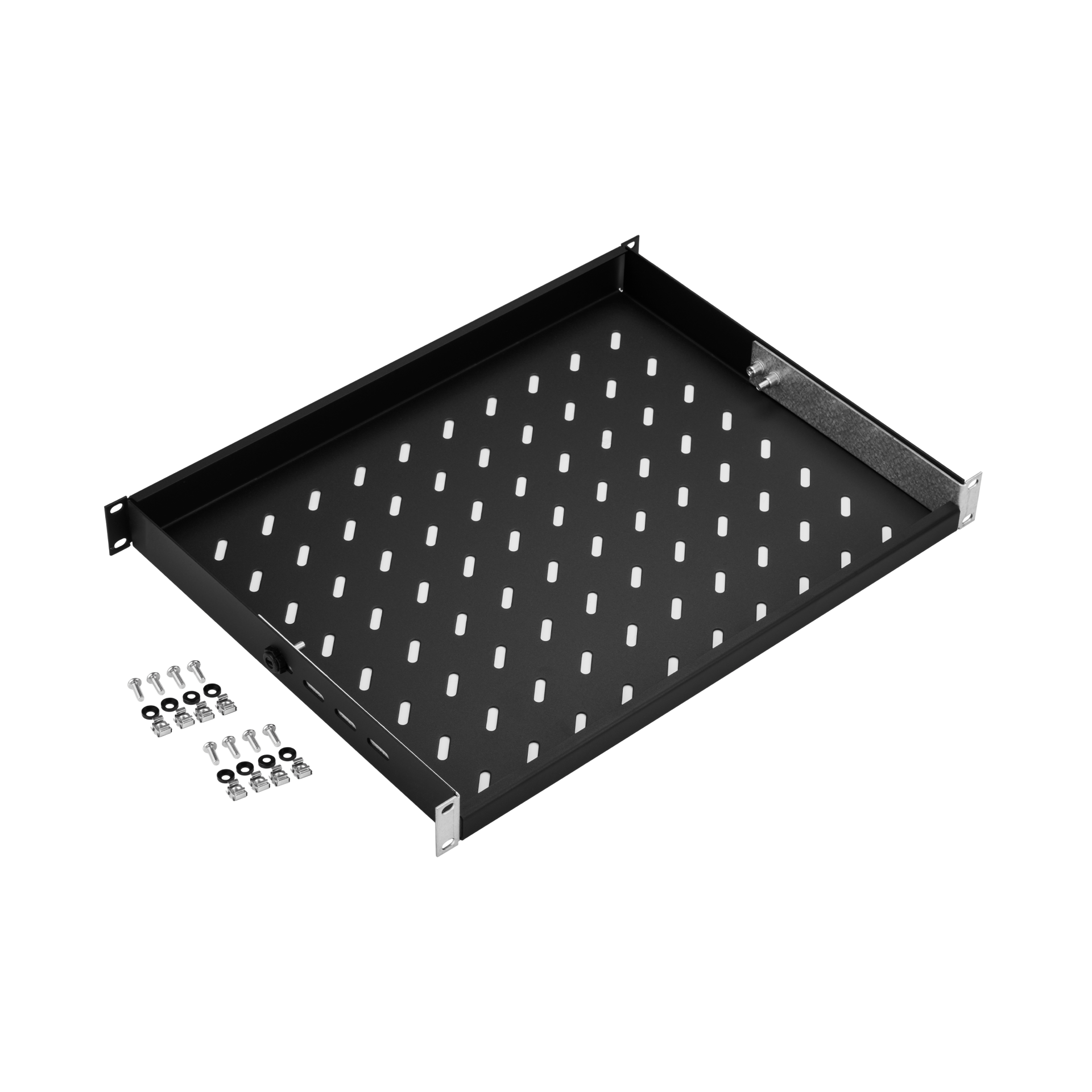 19" 1U Shelf, Fixed, MD 350..450 mm, Max. Load 120 kg, CD 600, RAL9005