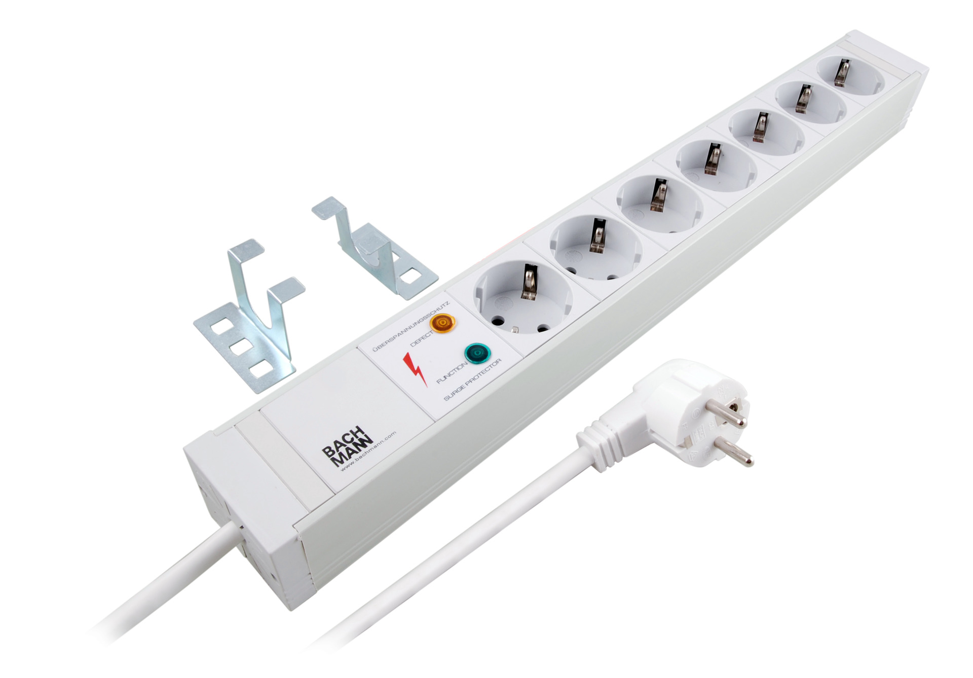 19" 1.2U Socket Strip 7 x CEE7/3 with Surge Protection, PVC, Grey