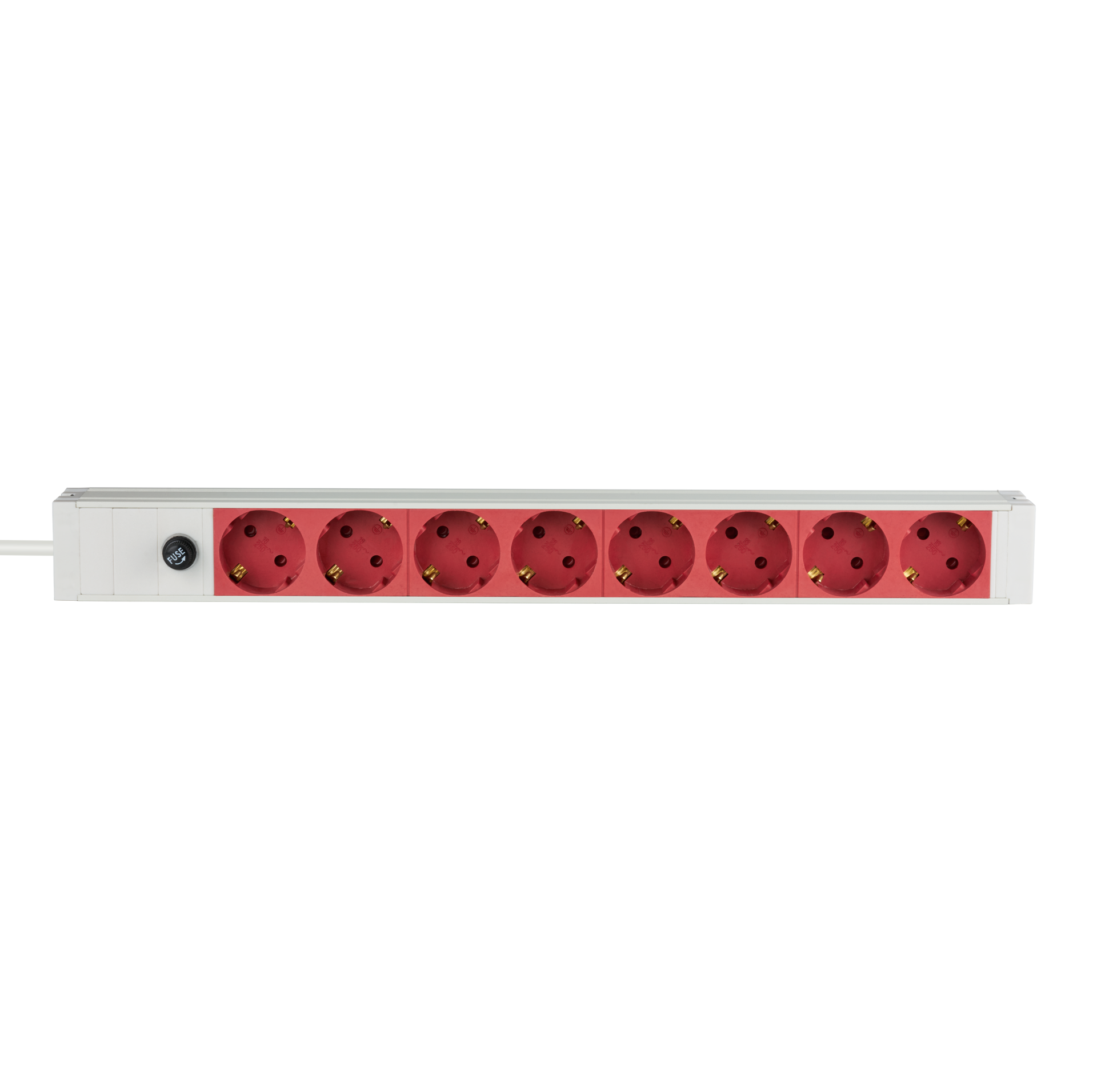 19“ 1U Socket Strip 8 x CEE 7/3 red, cable C14, 10A fine fuse, grey