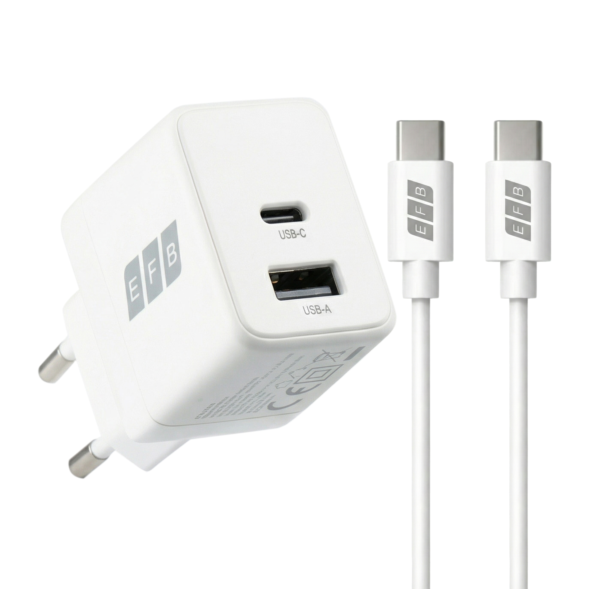 30W USB-C+USB-A Charger Set PD3.0 GaN QC3.0 Incl. 2m USB-C charging cable, white