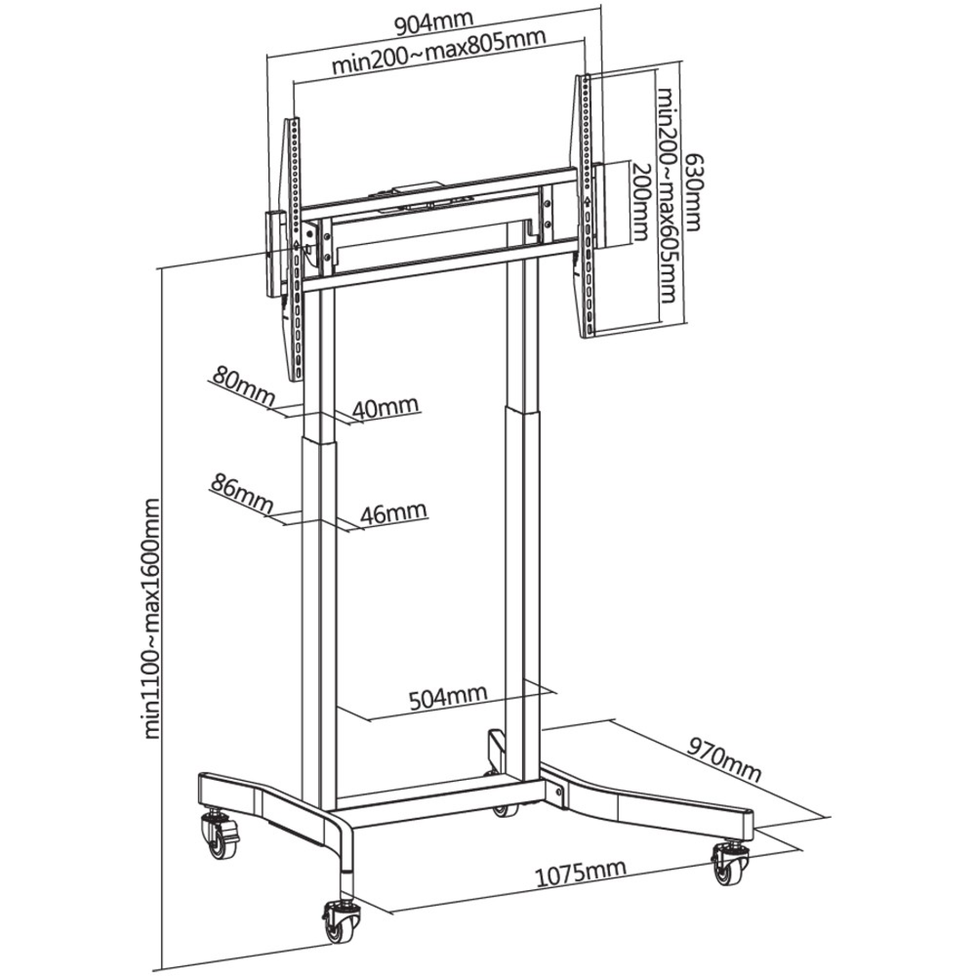 Motorized TV Trolley with adjustable Height for TV 55-100'' black