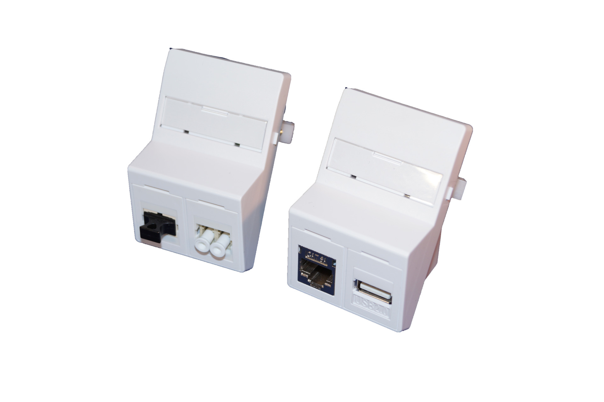 Data outlet 2xRJ45 Keystone Type F angled, lightgrey, incl. frames & ltext field