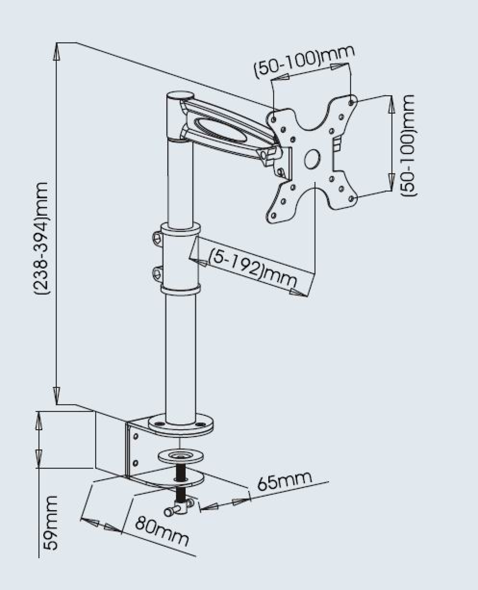 Desk stand for LCD 13"-27", middle arm tiltable, with clamp