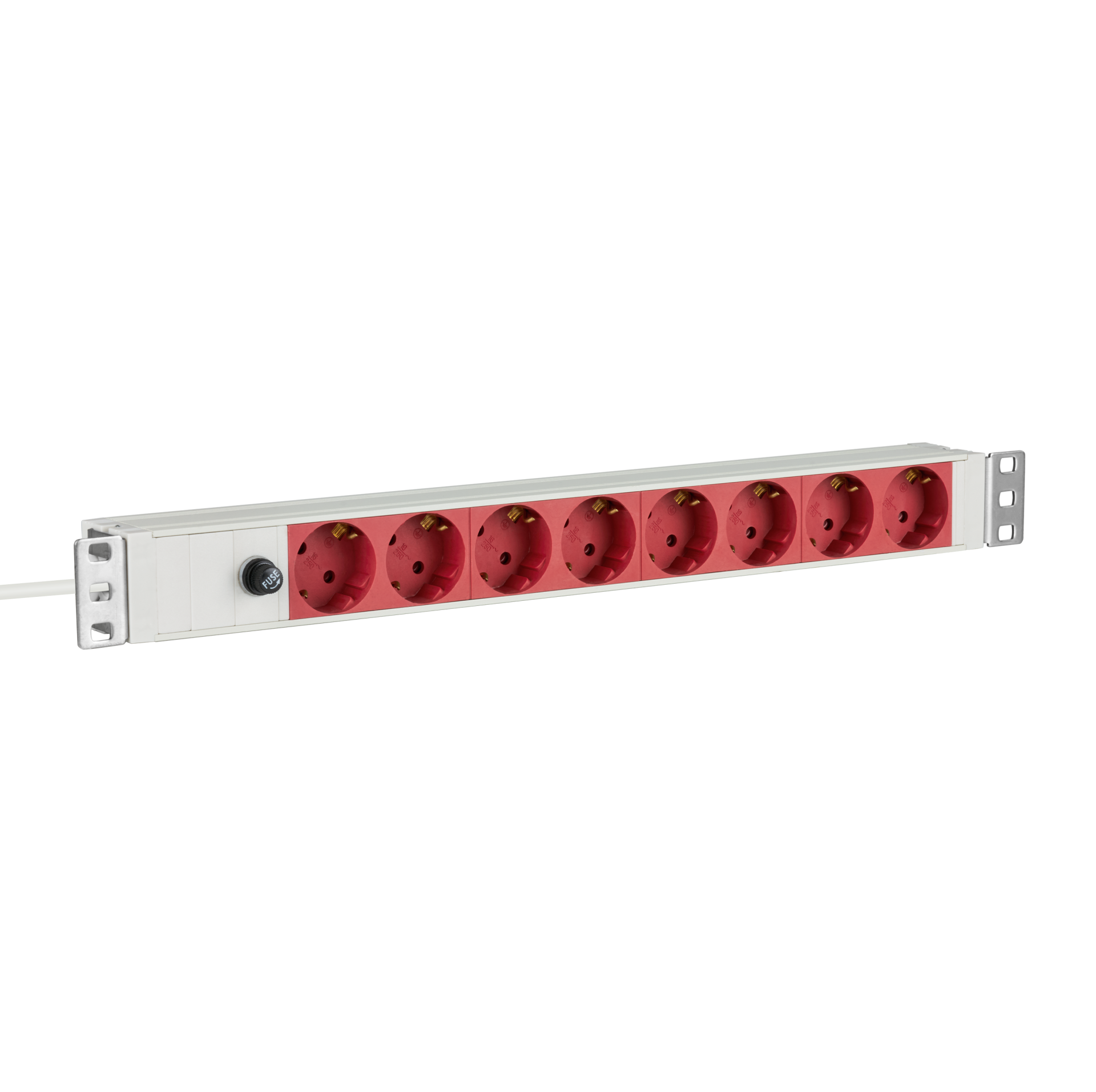19“ 1U Socket Strip 8 x CEE 7/3 red, cable C14, 10A fine fuse, grey