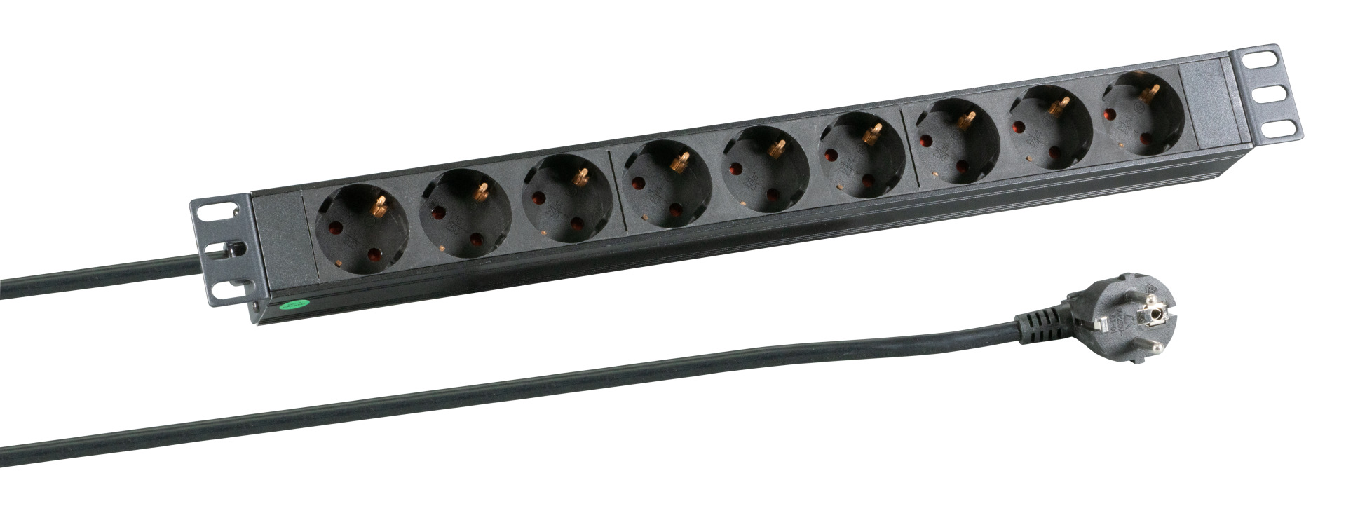 19“ 1U Socket Strip 9 x CEE 7/3 without Switch, in Alu Profile, Black