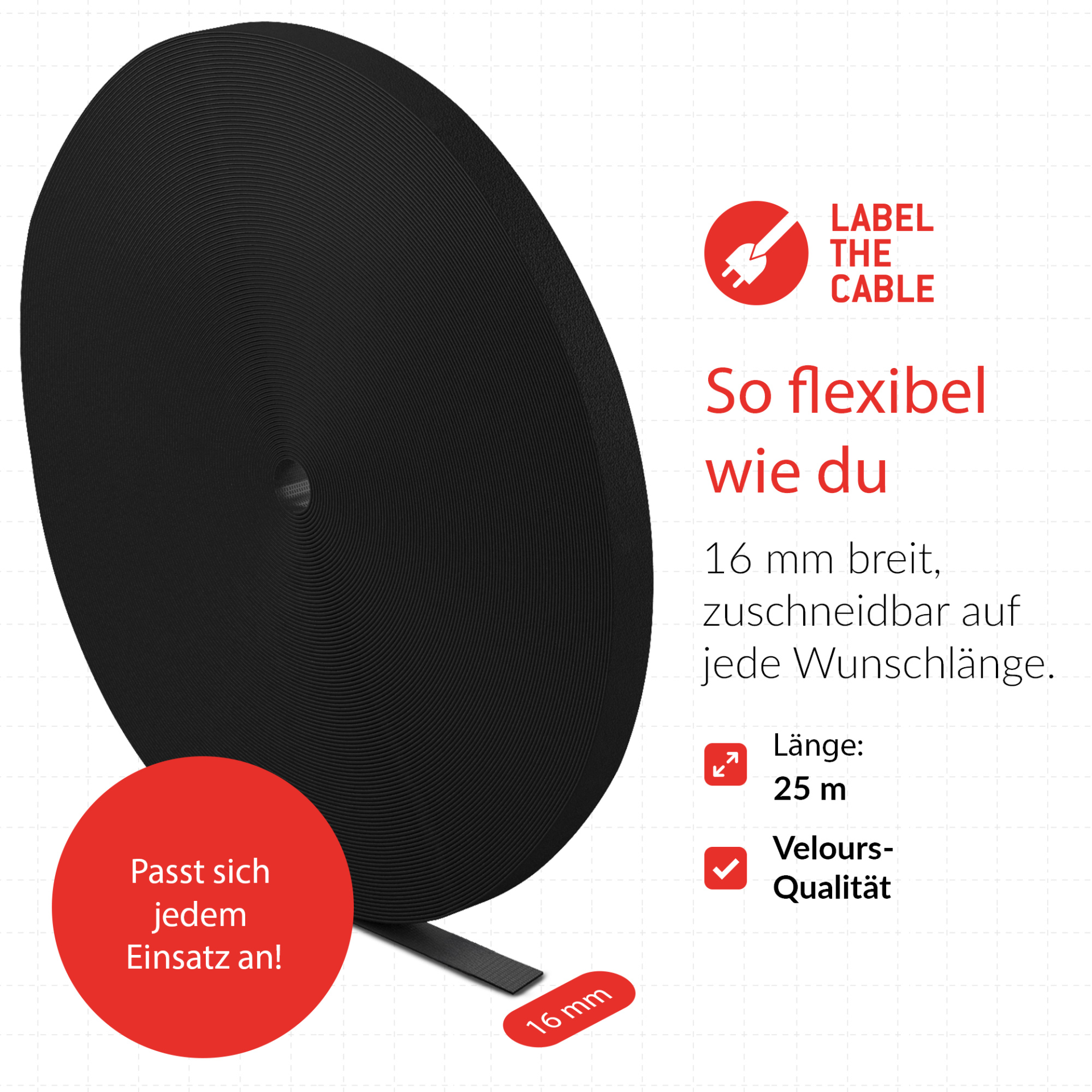 LTC ROLL STRAP Doppelseitige Klettbandrolle,25m schwarz