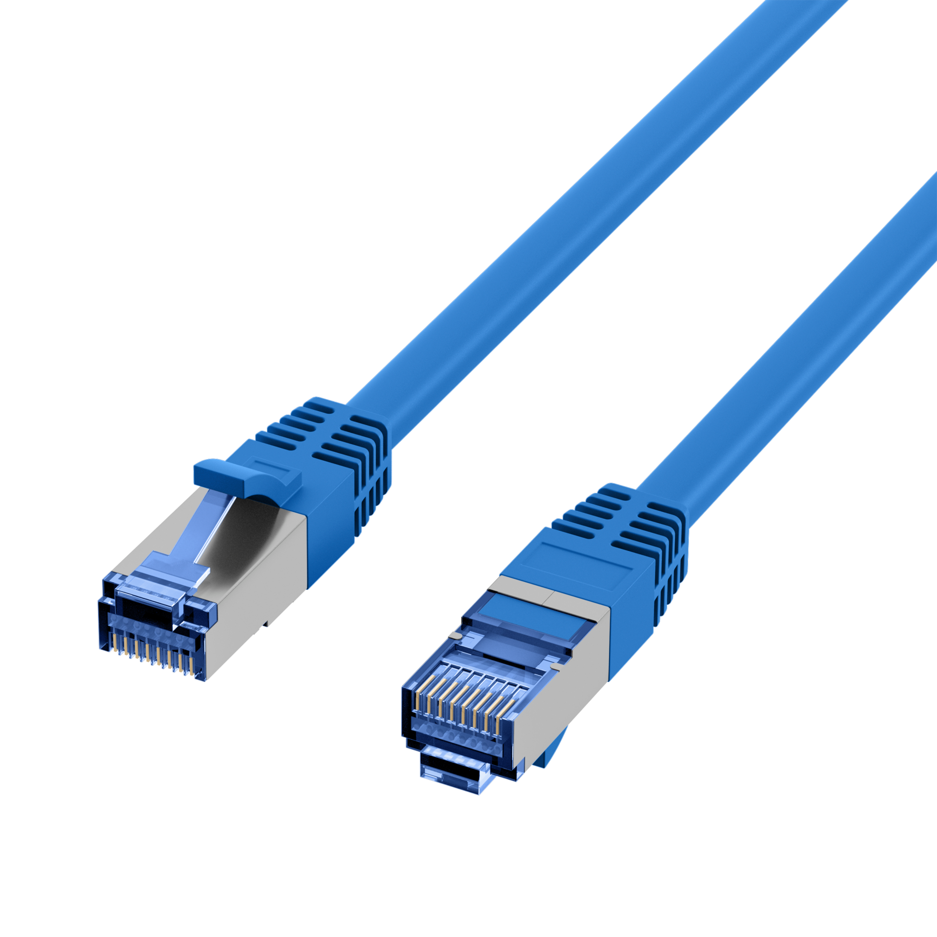 RJ45 Patch Cord Cat.6A S/FTP TPE Cat.7 raw cable superflex blue 0,5m