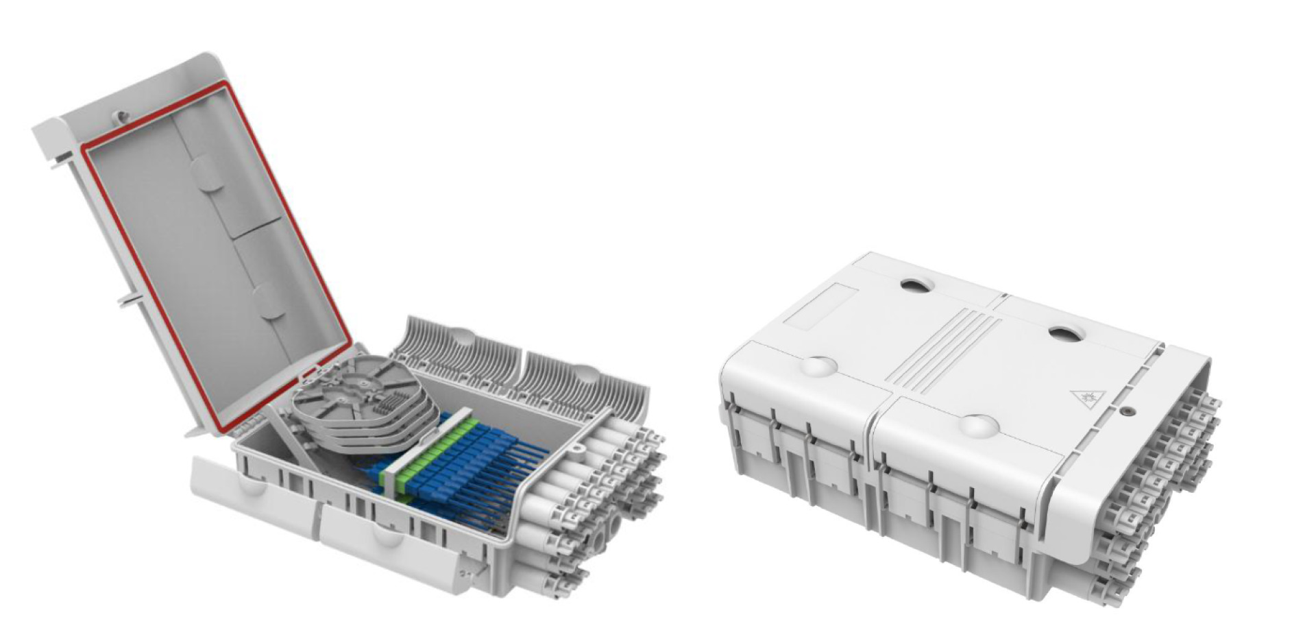 FTTH IP65 Connectionbox for 48 fiber, 24 adapter and Fiber overlength box