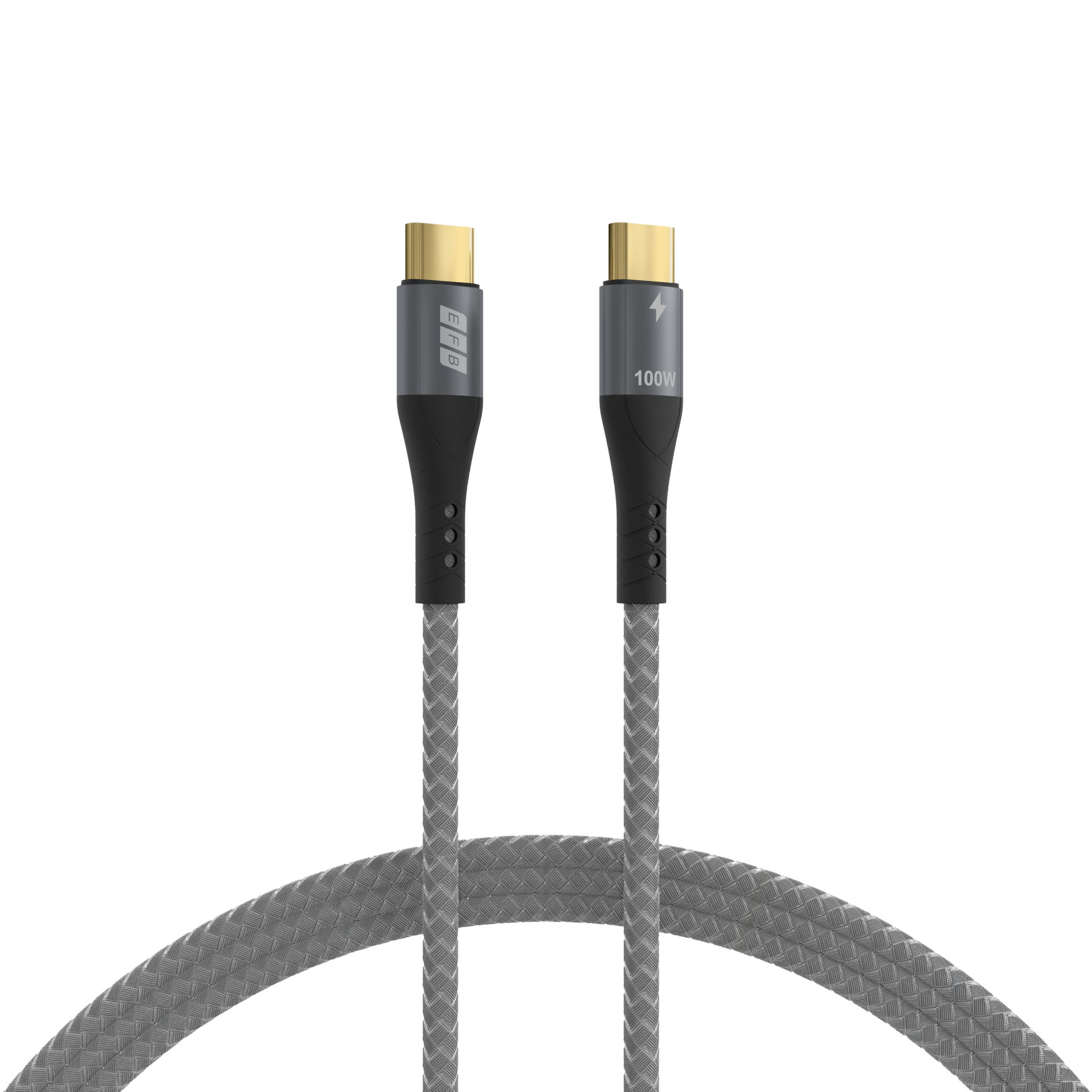 USB-C cable 100W PD 3.0 5A E-Marker Chip 1m grey gold contacts textile coat