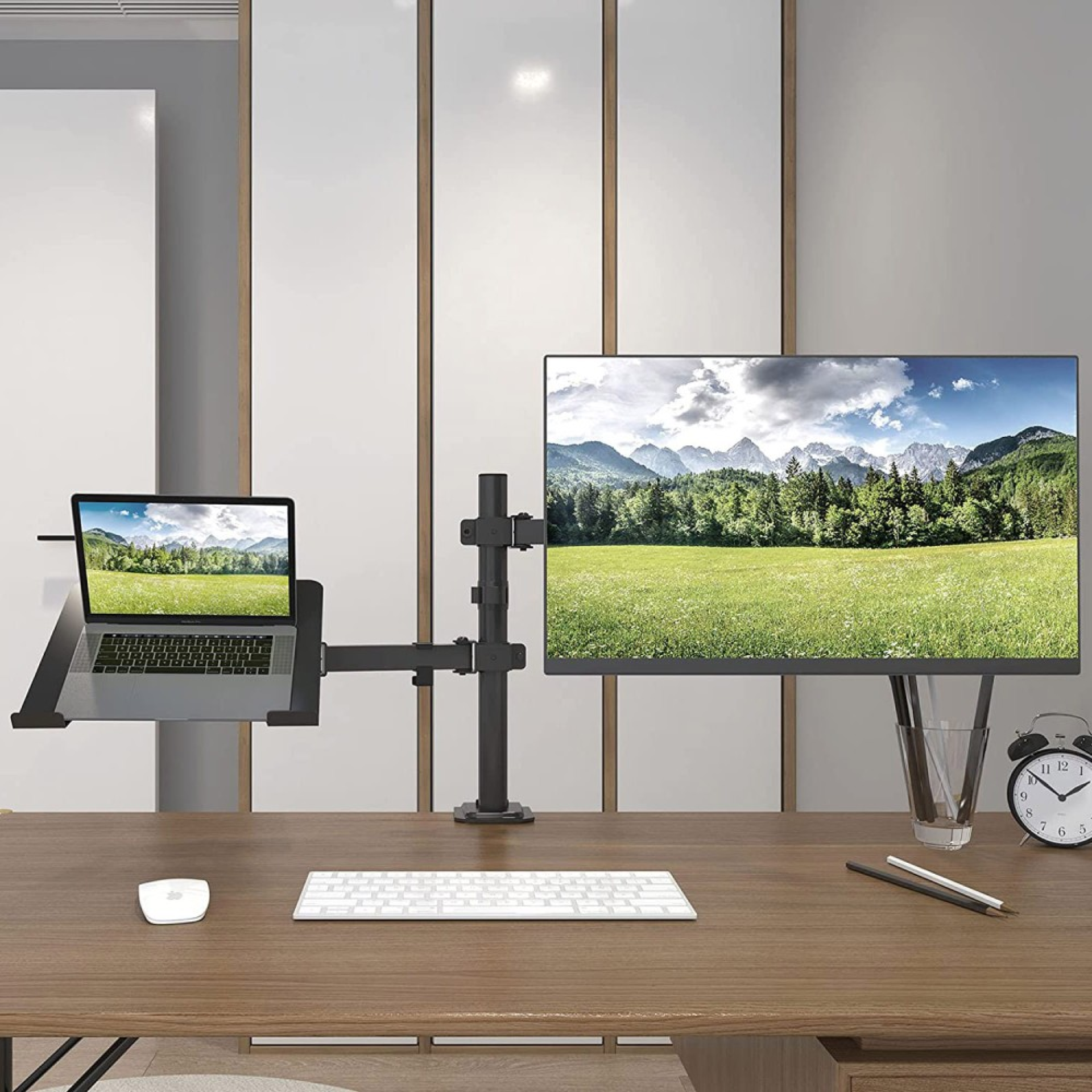 Techly desk mount for 13-32" monitor and laptop shelf