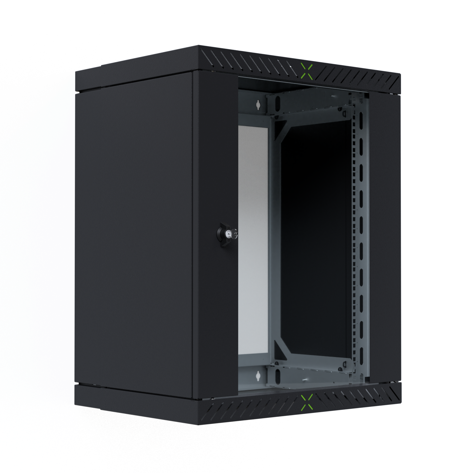 Wall Cabinet X-Rack w. glass door 400-600mm 15U Black RAL9005