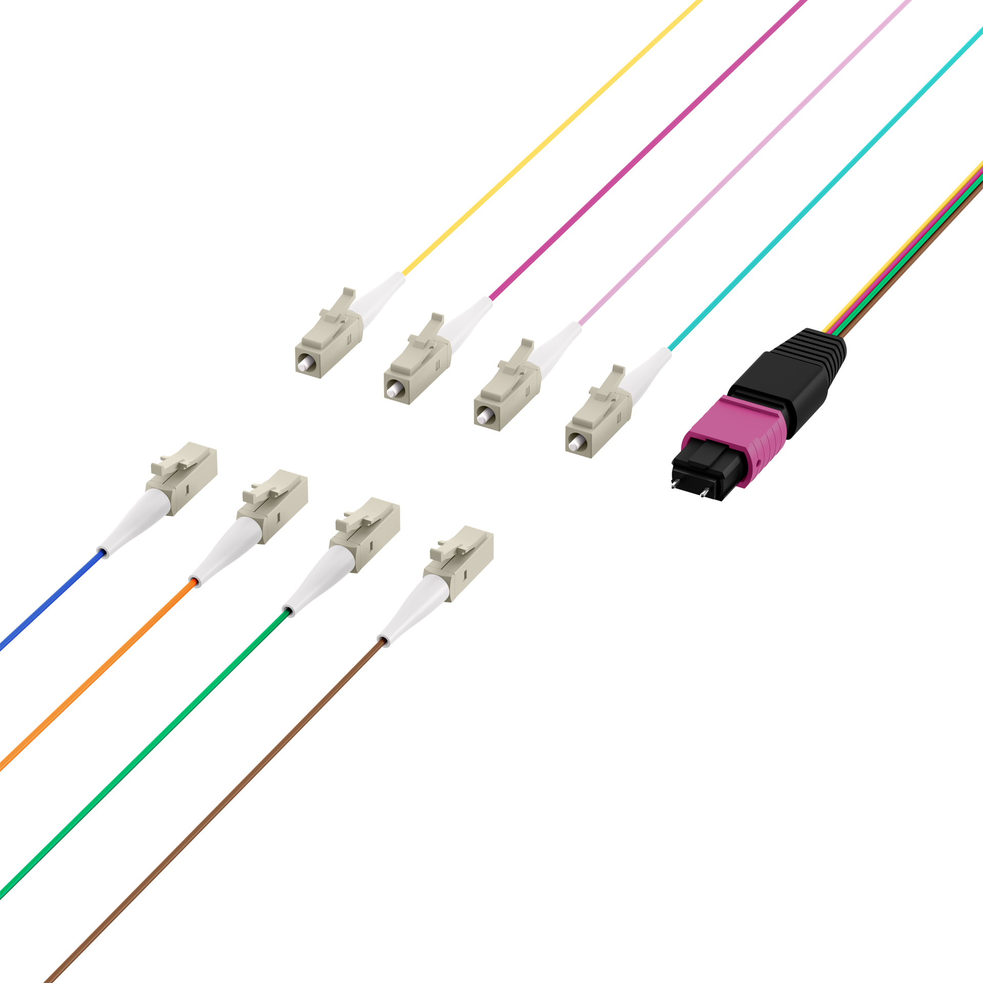 MTP®(M)-LC Fanout cable OM4 8 fibers Typ B LSZH erica-violet 0,4m