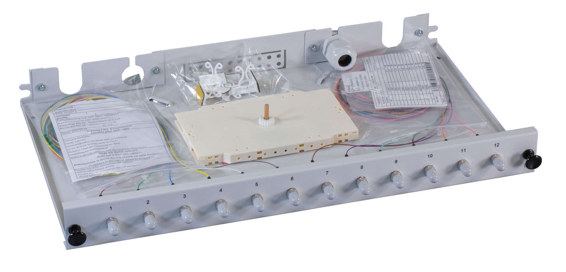 Splicebox sliding unit, with ST metal adapter and pigtails, OM4