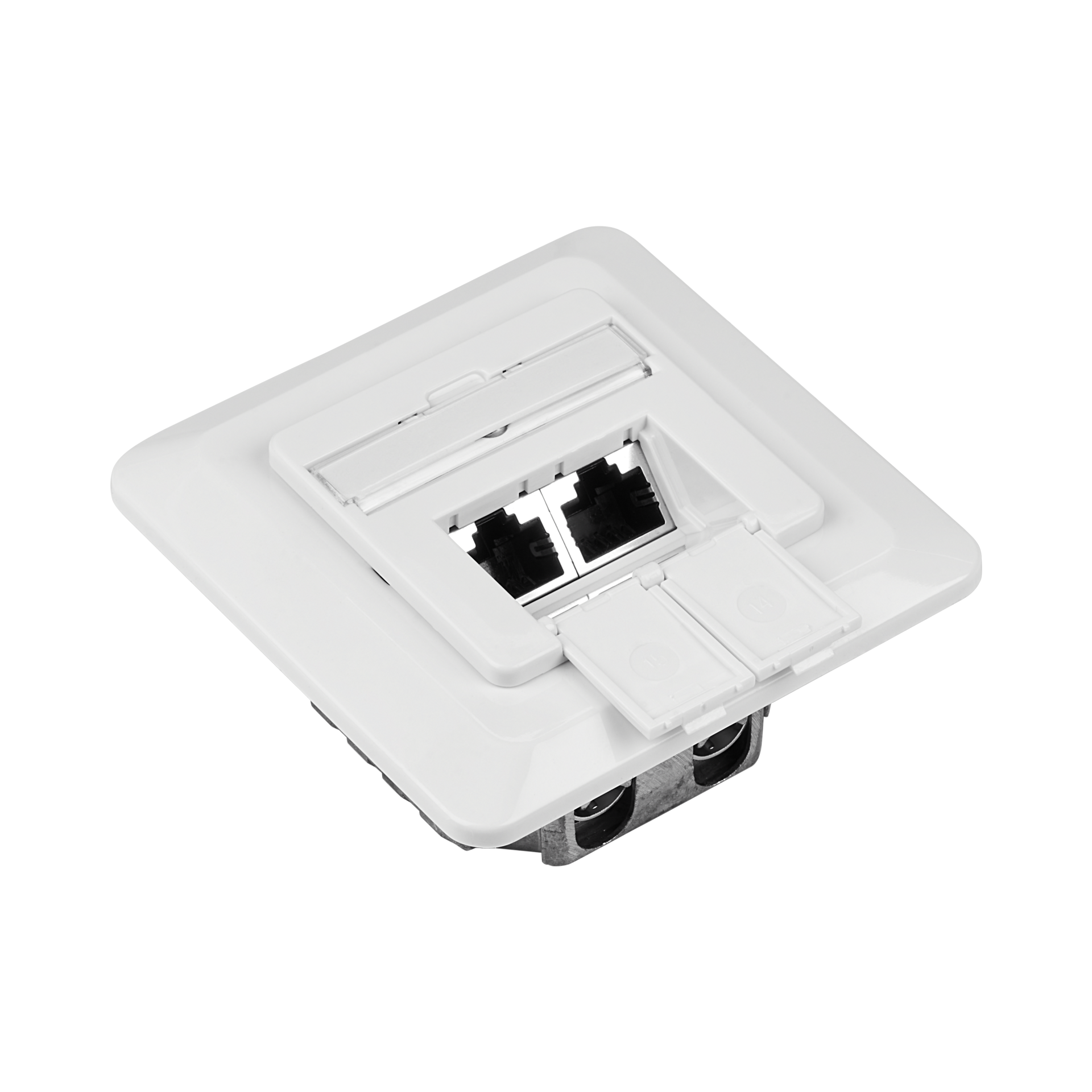 Data outlet Cat.6 250MHz, up/down, Flush, 2xRJ45, RAL9010
