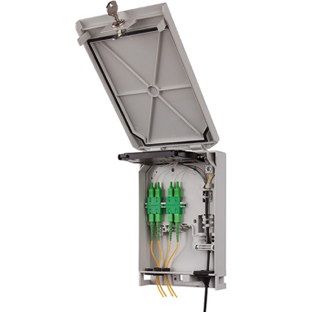 Vægboks FO, til 12 fibre eller 4 SC adaptere,Plastboks IP54 lys grå