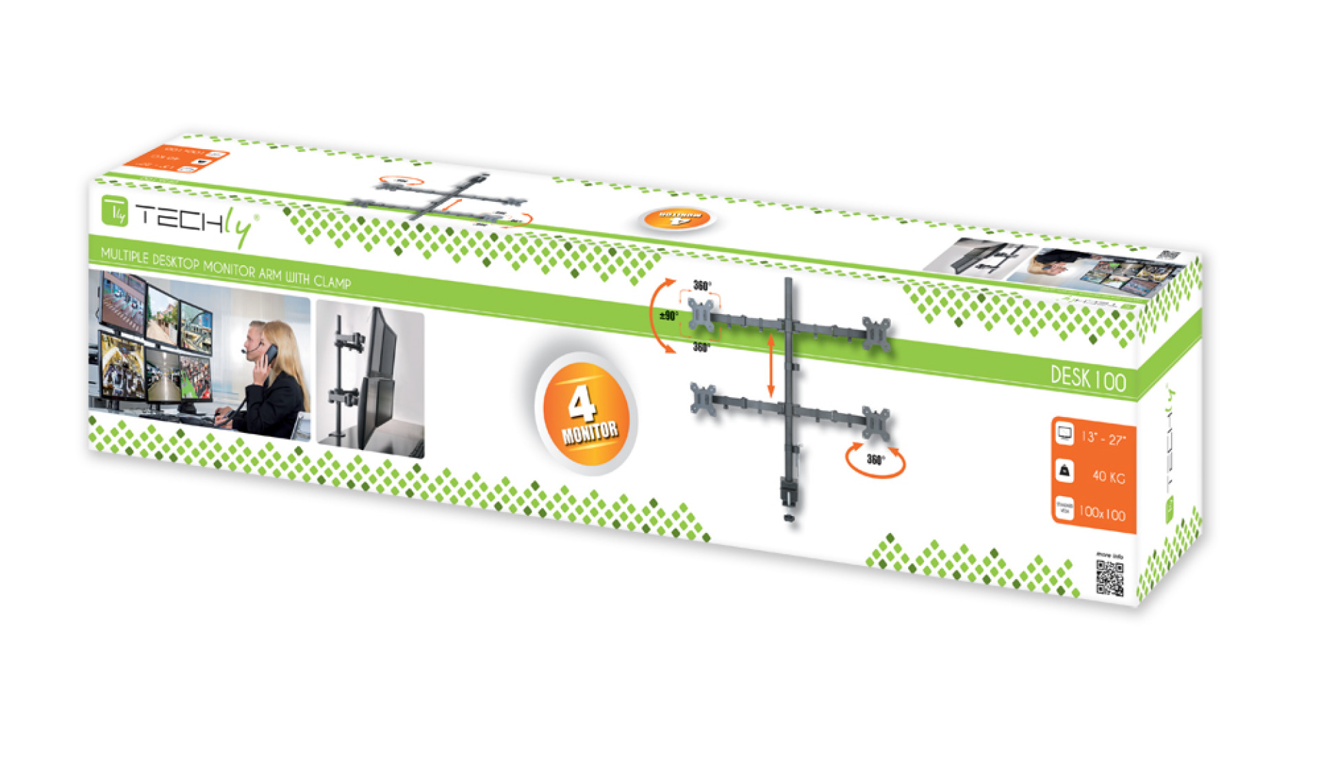 Desk stand for 4 LCDs 13"-27", max. 4x 8kg, with clamp