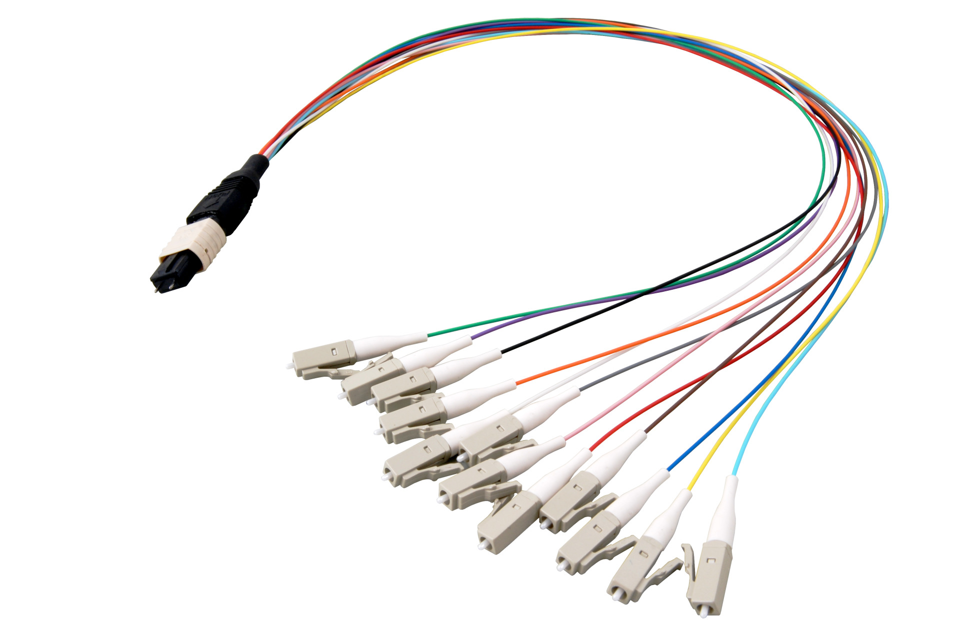 MTP®-M/LC 12-fiber Fanout Cable OM3, LSZH aqua, 1m