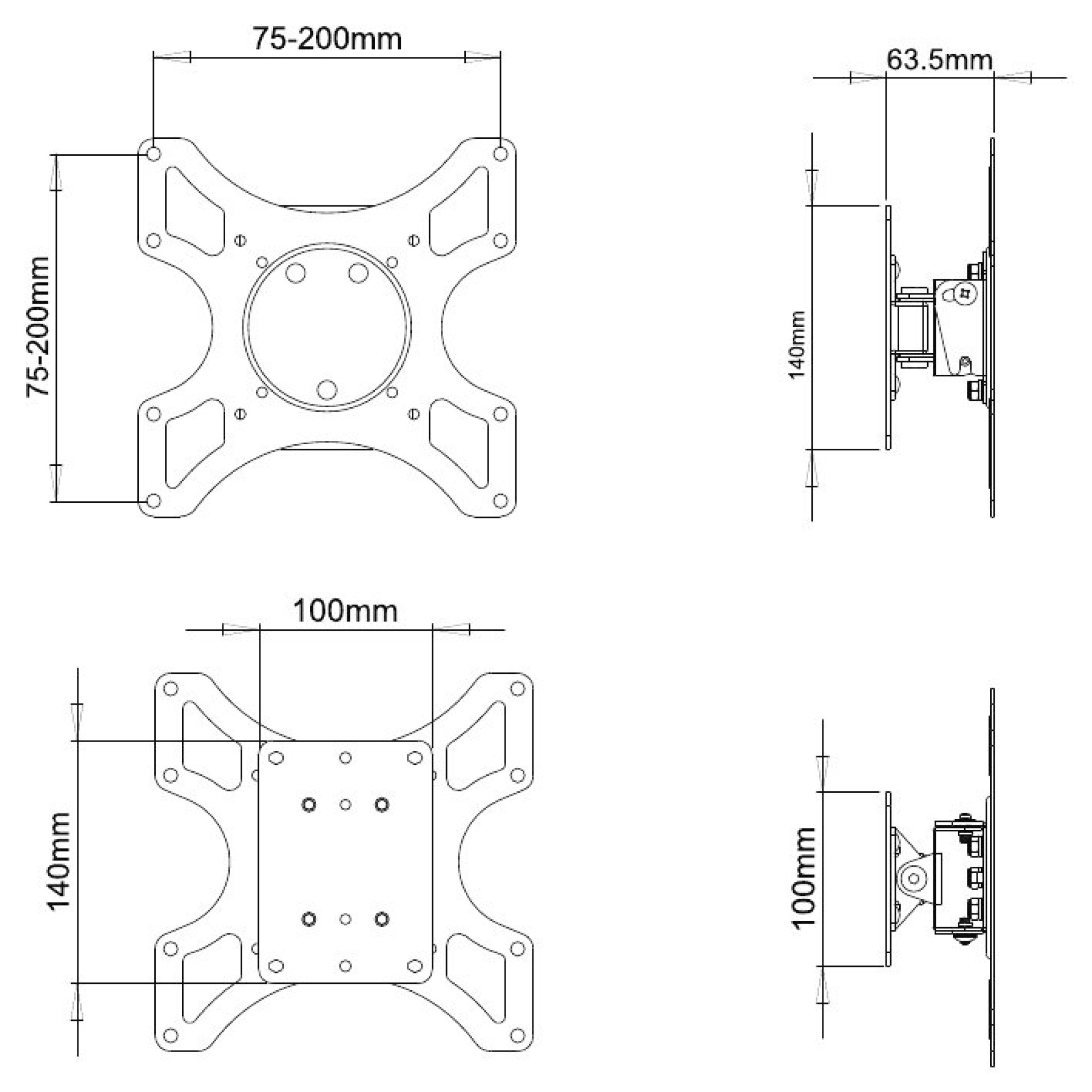 Wall support for LCD TV LED 19" - 37" with tilt White