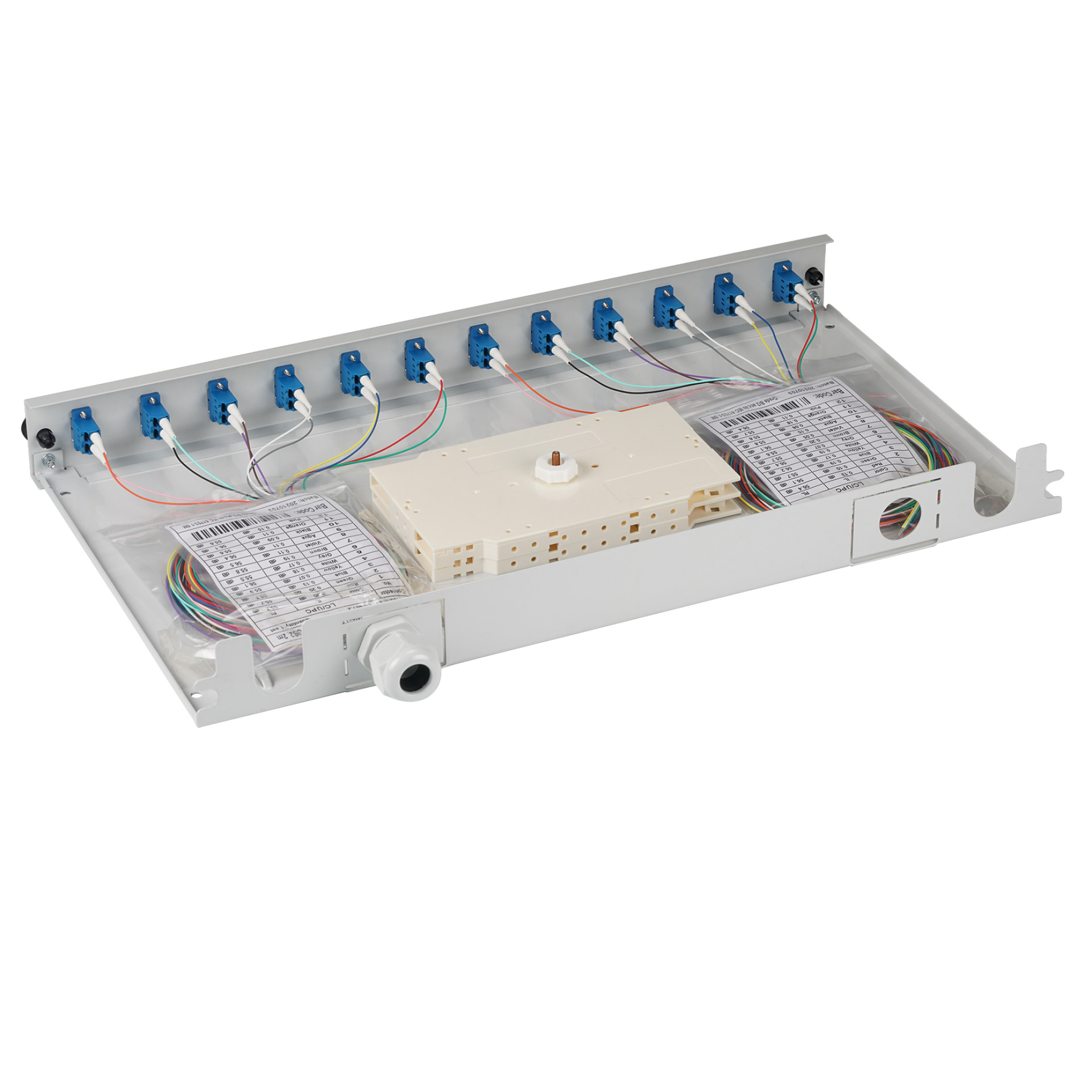 Pre-assembled ext. splice box LC OS2 24xpigtails / 12xDX-coupling