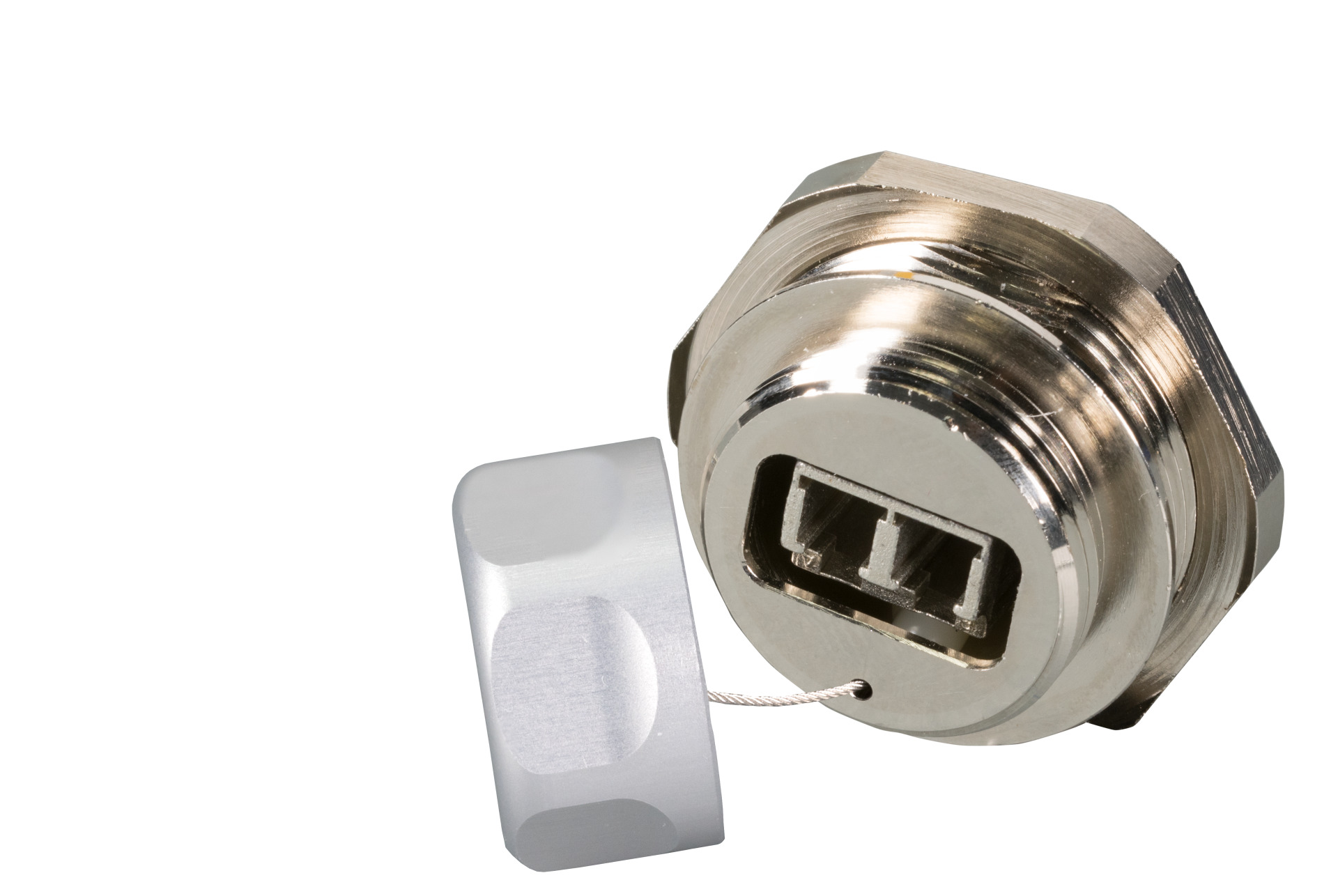 IP67 Metal adapter, M25, LC Duplex ceramic sleeve, service port, guy rope