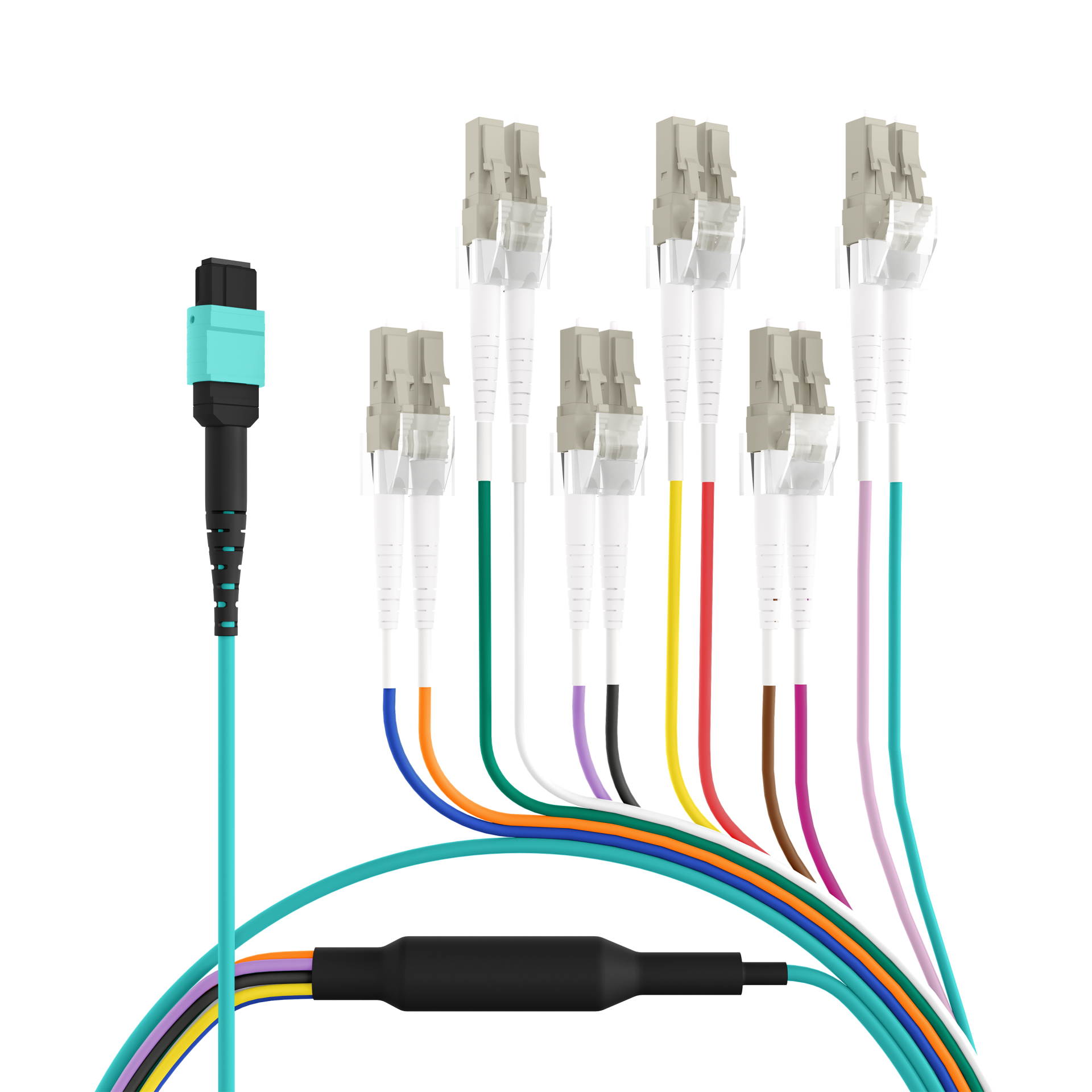 MTP®(F)-LC Trunk cable OM3 12 fibers Typ B LSZH aqua 1m