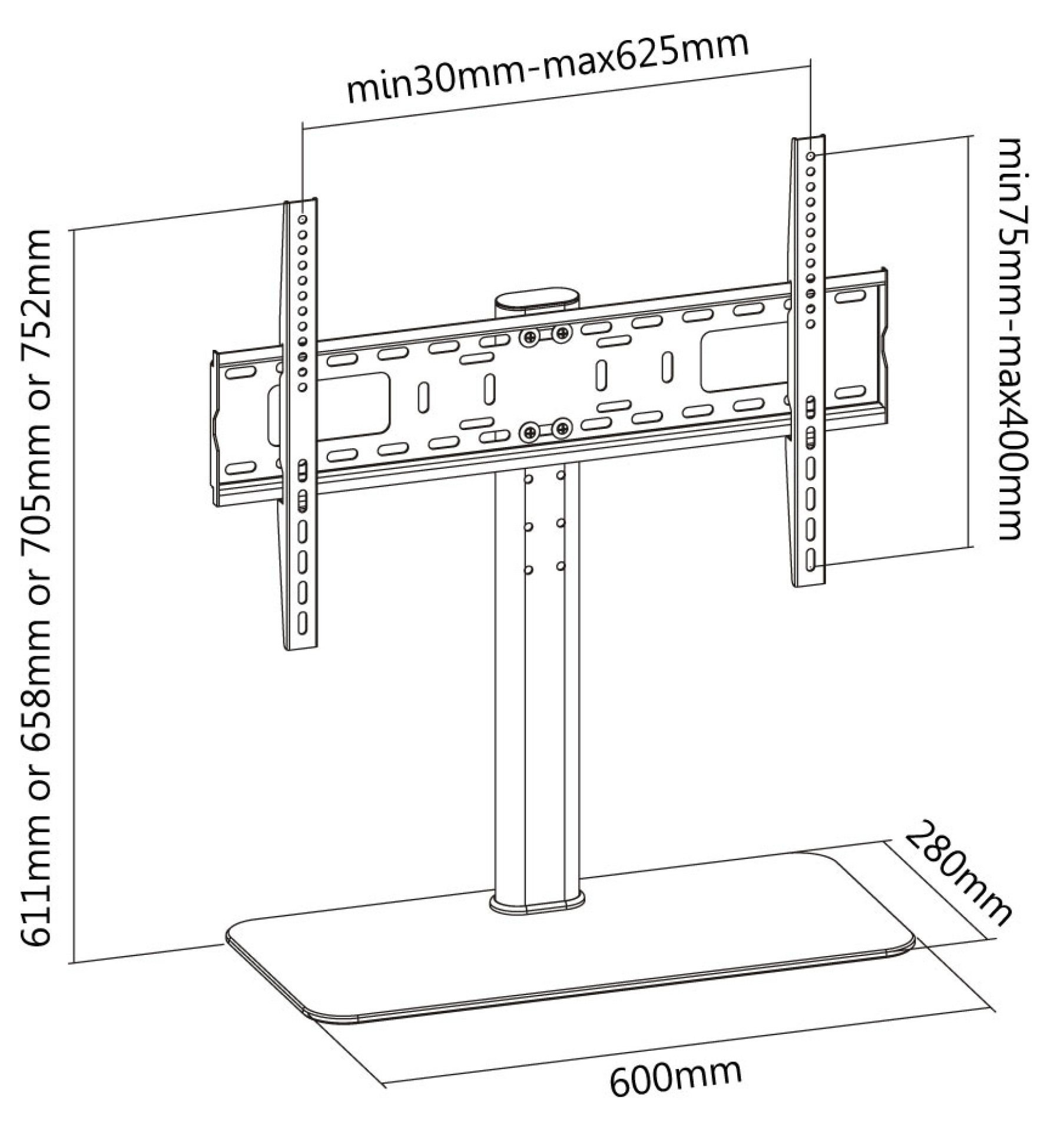 Desk stand for 1 LCD 32"-55", with glas base