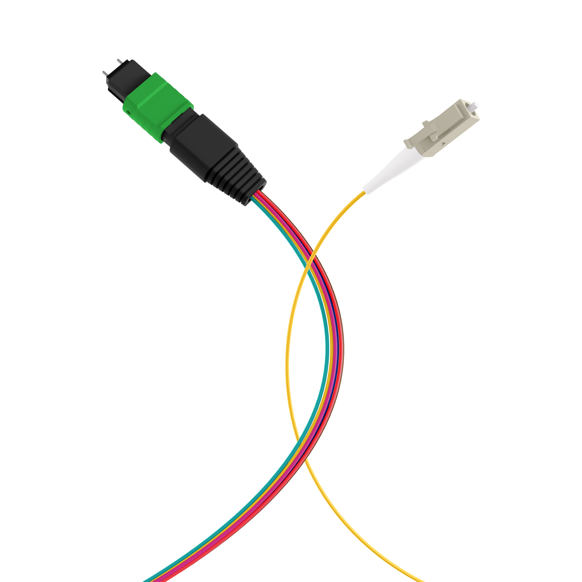 MTP®/APC(M)-LC Fanout cable OS2 8 fibers Typ B LSZH yellow 3m