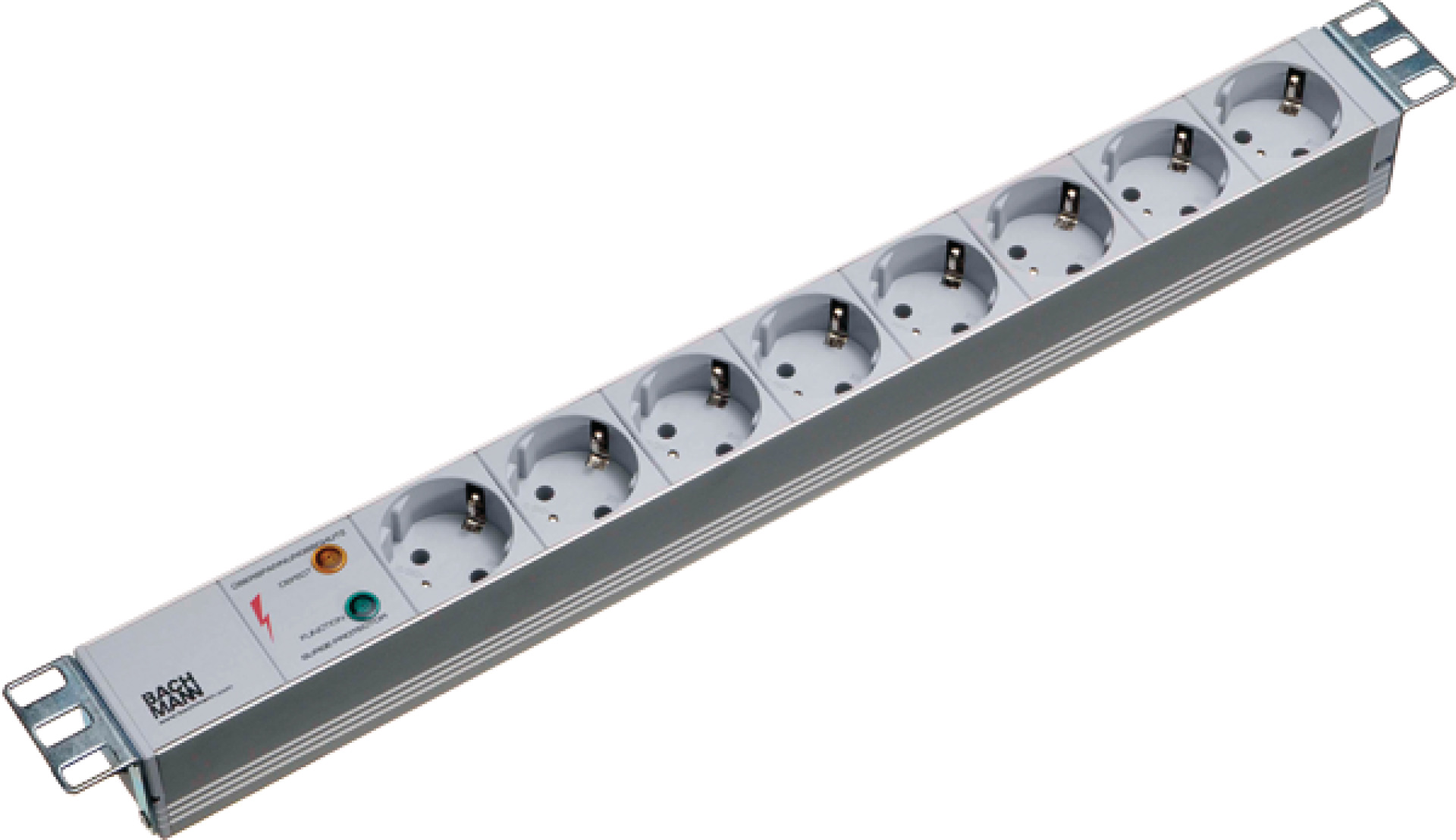 19" 1U Socket Strip 7 x CEE7/3 with Surge Protection and Switch, Grey