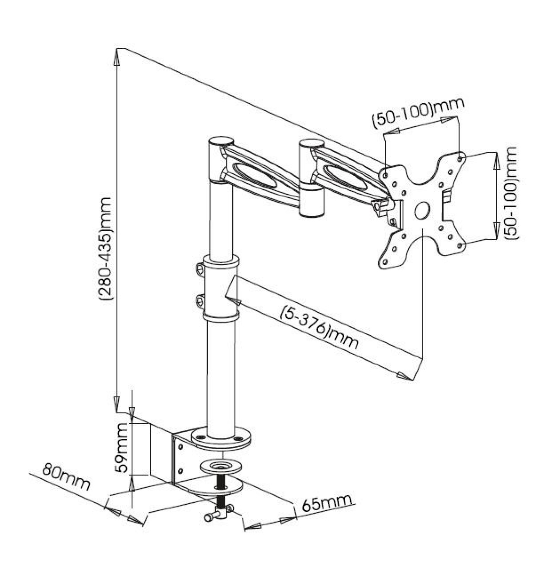 Desk stand for LCD 13"-27", with long arm and clamp