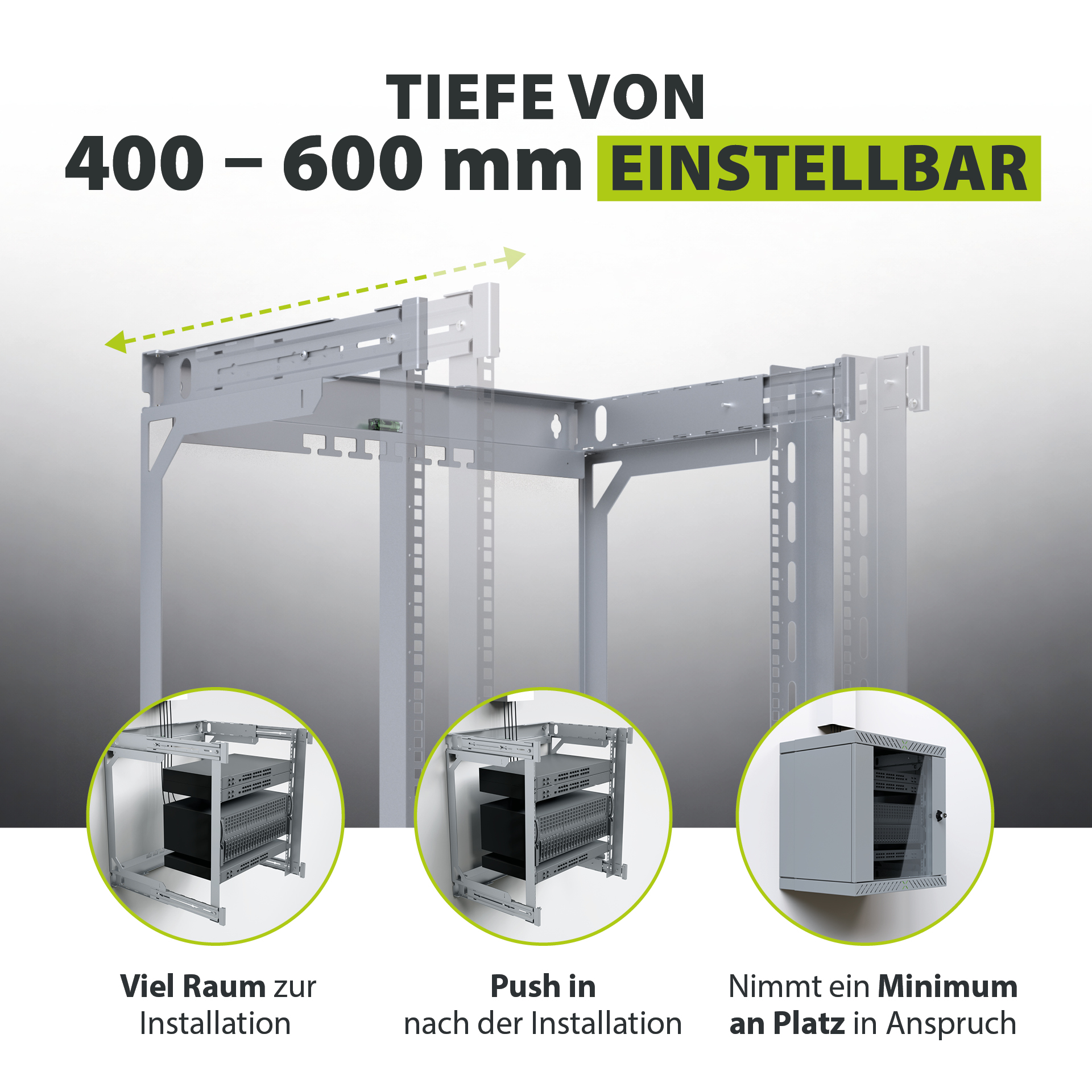 Wall Cabinet X-Rack w. glass door 400-600mm 9U Black RAL9005