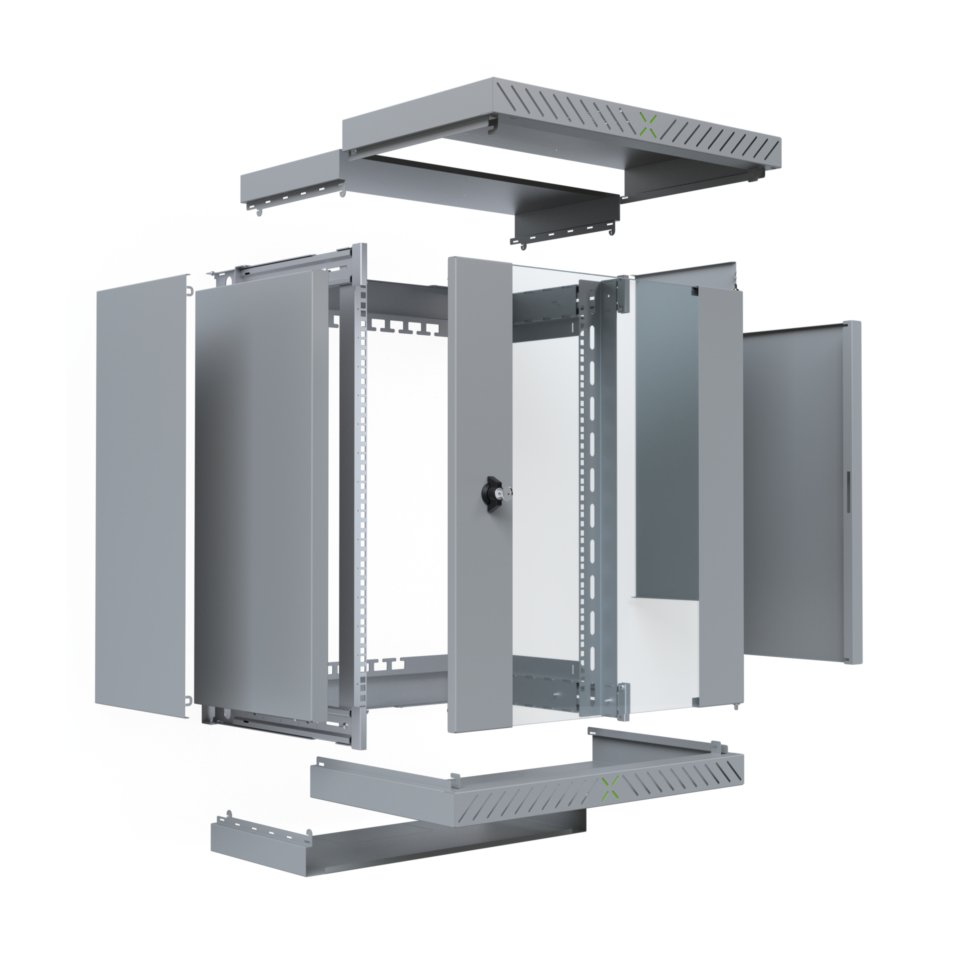 Wall Cabinet X-Rack w. glass door 400-600mm 15U Grey RAL7035