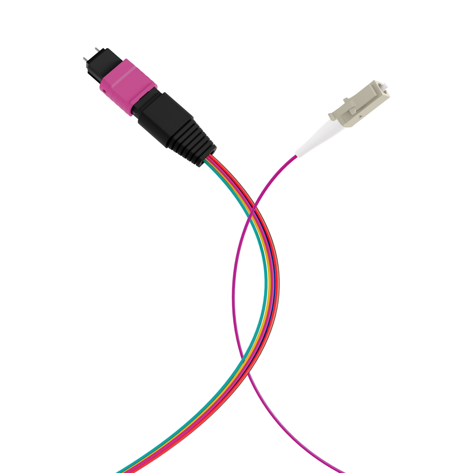 MTP®(M)-LC Fanout cable OM4 8 fibers Typ B LSZH erica-violet 1m