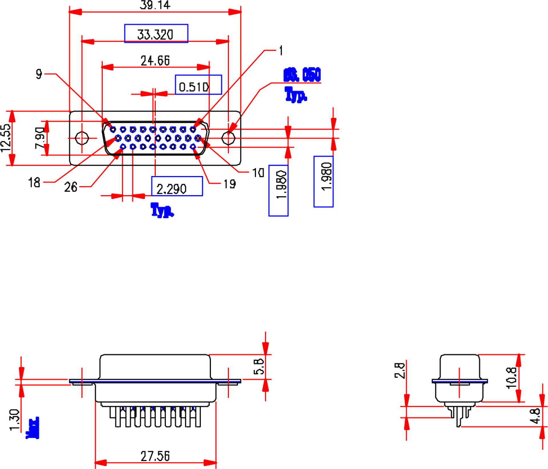 HD-DSub Solder Jack E-HDF 26 LL/Z
