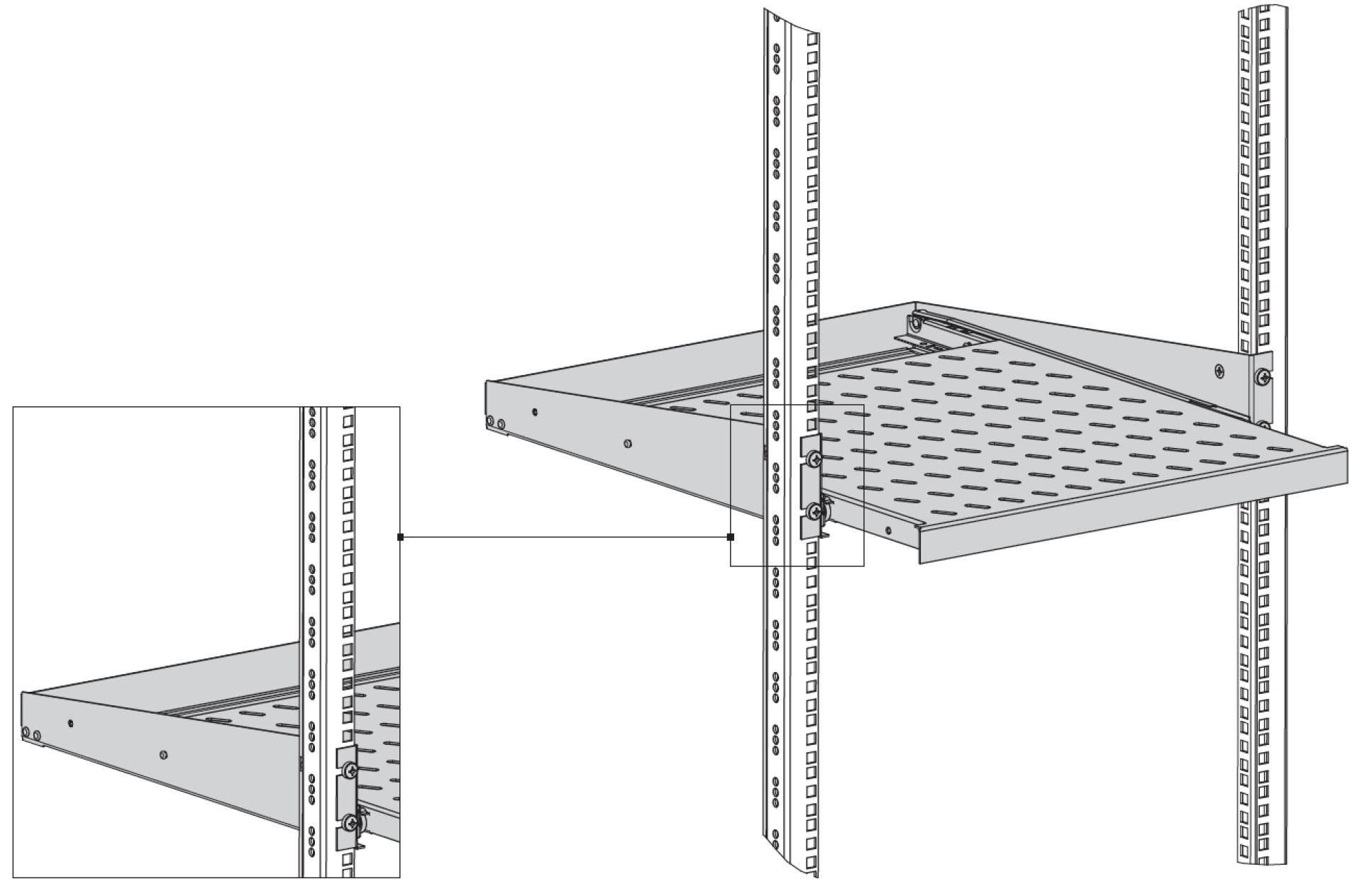 19" 2U Pull-Out Shelf, D=555 mm, Front Mounting, 20 kg, RAL9005