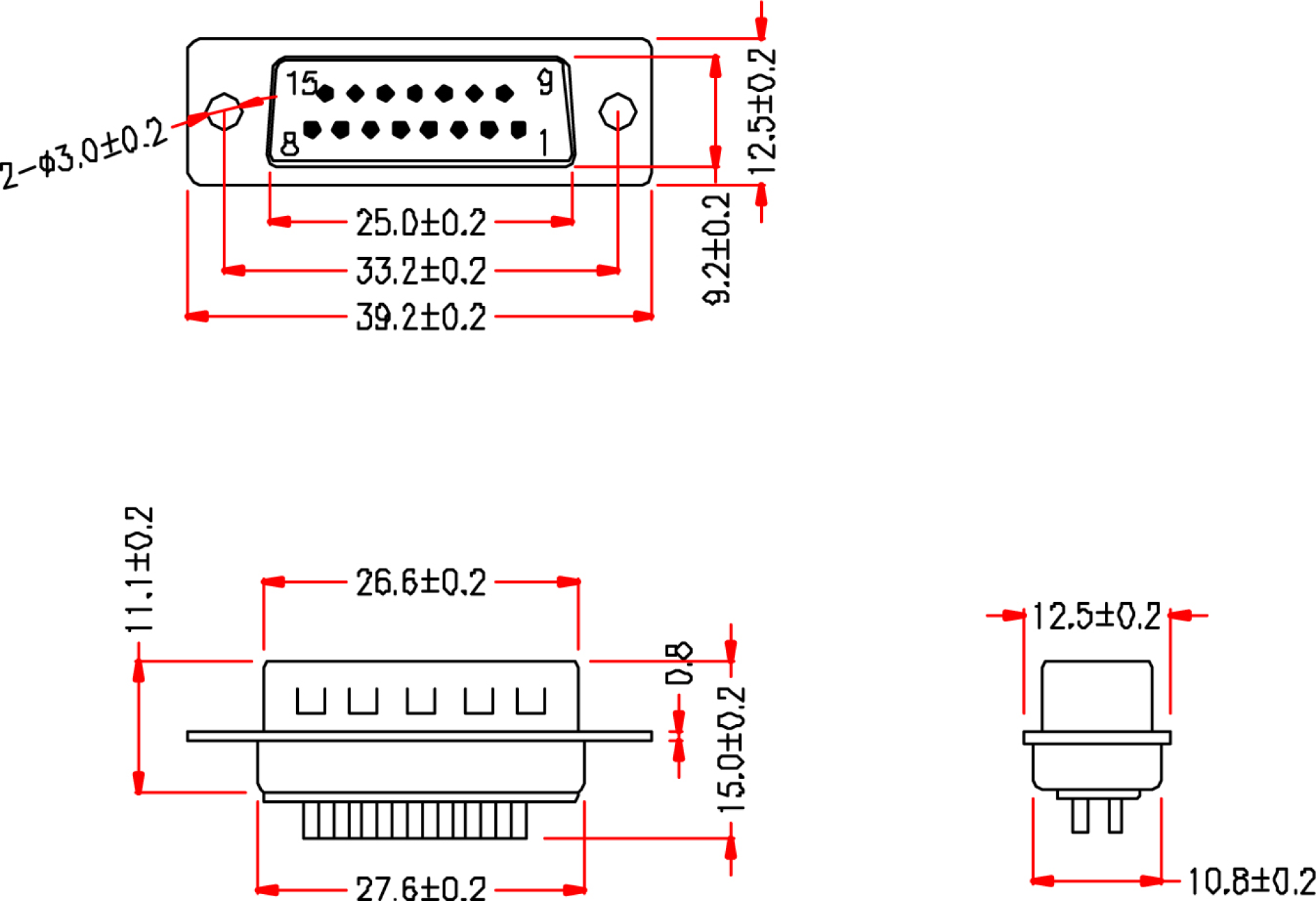 Dsub Solder Plug EDS 15 LL/Z, 15-pole