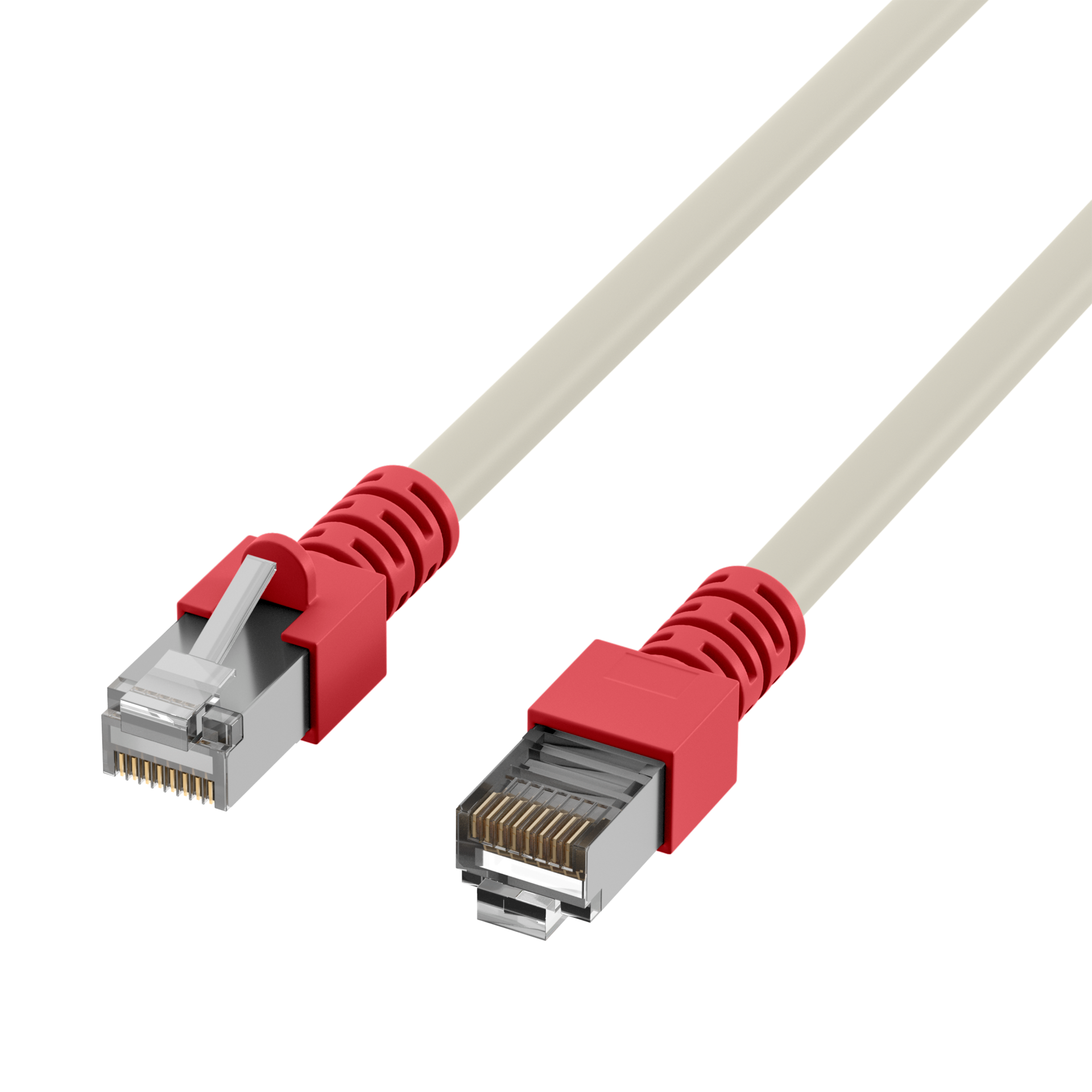 RJ45 Patch Cord Cat.5e SF/UTP PVCred boot CCA crossed grey 2m