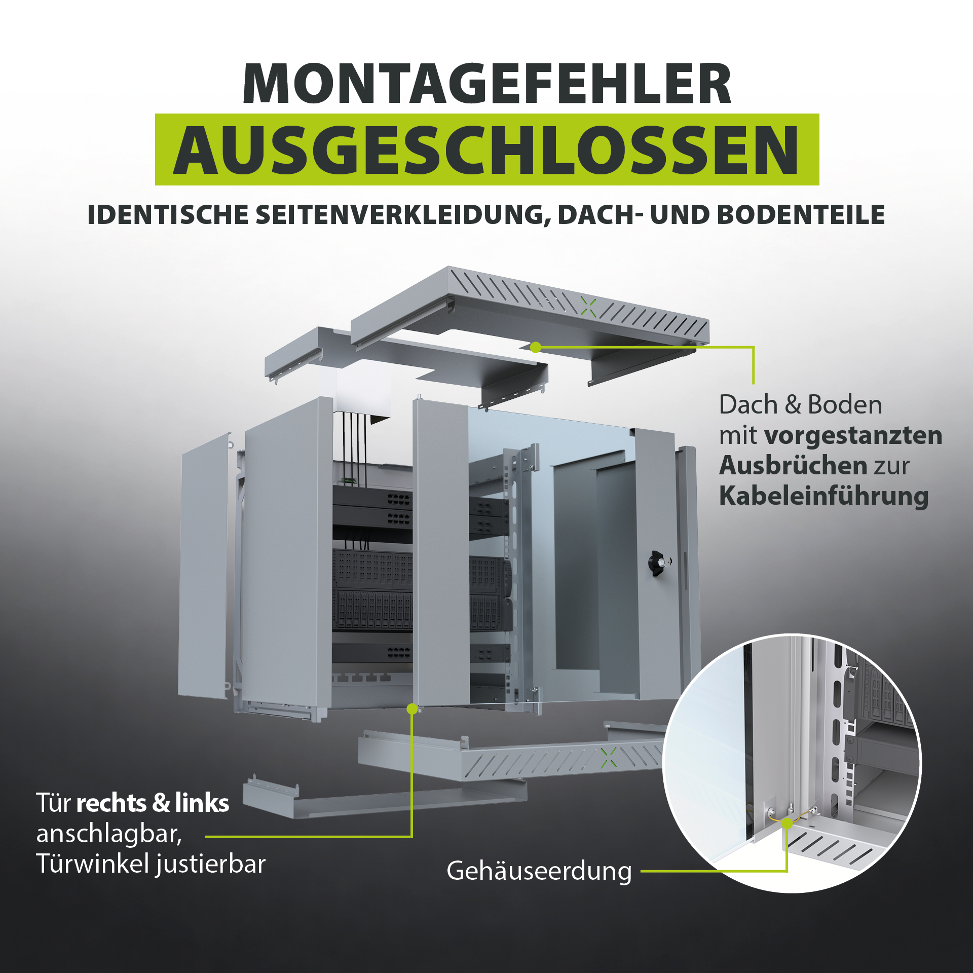 Wall Cabinet X-Rack w. glass door 400-600mm 12U Grey RAL7035