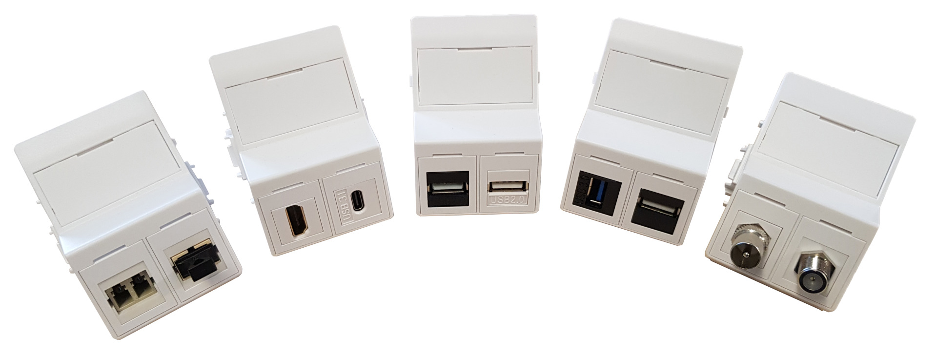 Data outlet 2xRJ45 Keystone Type F angled, lightgrey, incl. frames & ltext field