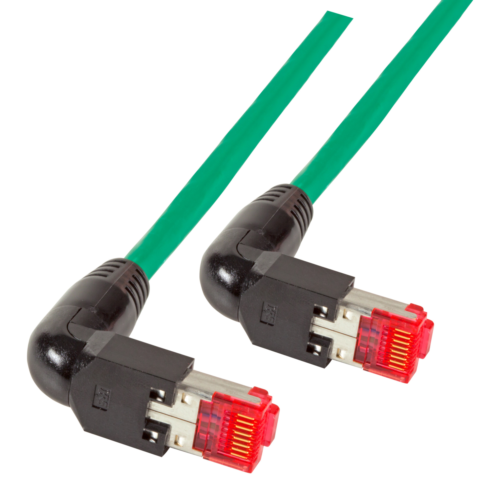 RJ45 Patch cable S/FTP, Cat.6A, 2x TM21 90°, UC900, 0,5m, green