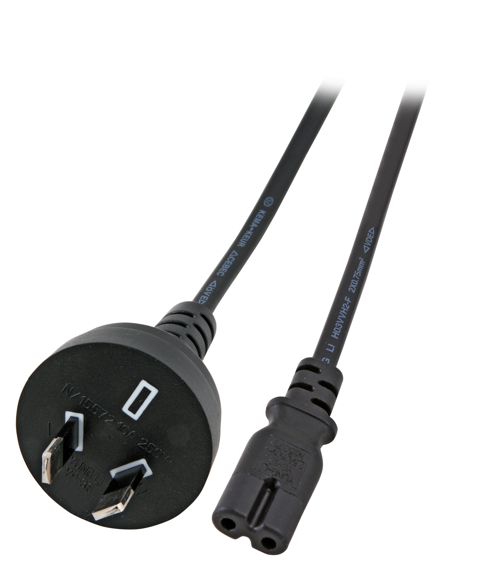 Power Cable Australia - C7 180°, Black, 1.8 m, 2 x 0.75 mm²
