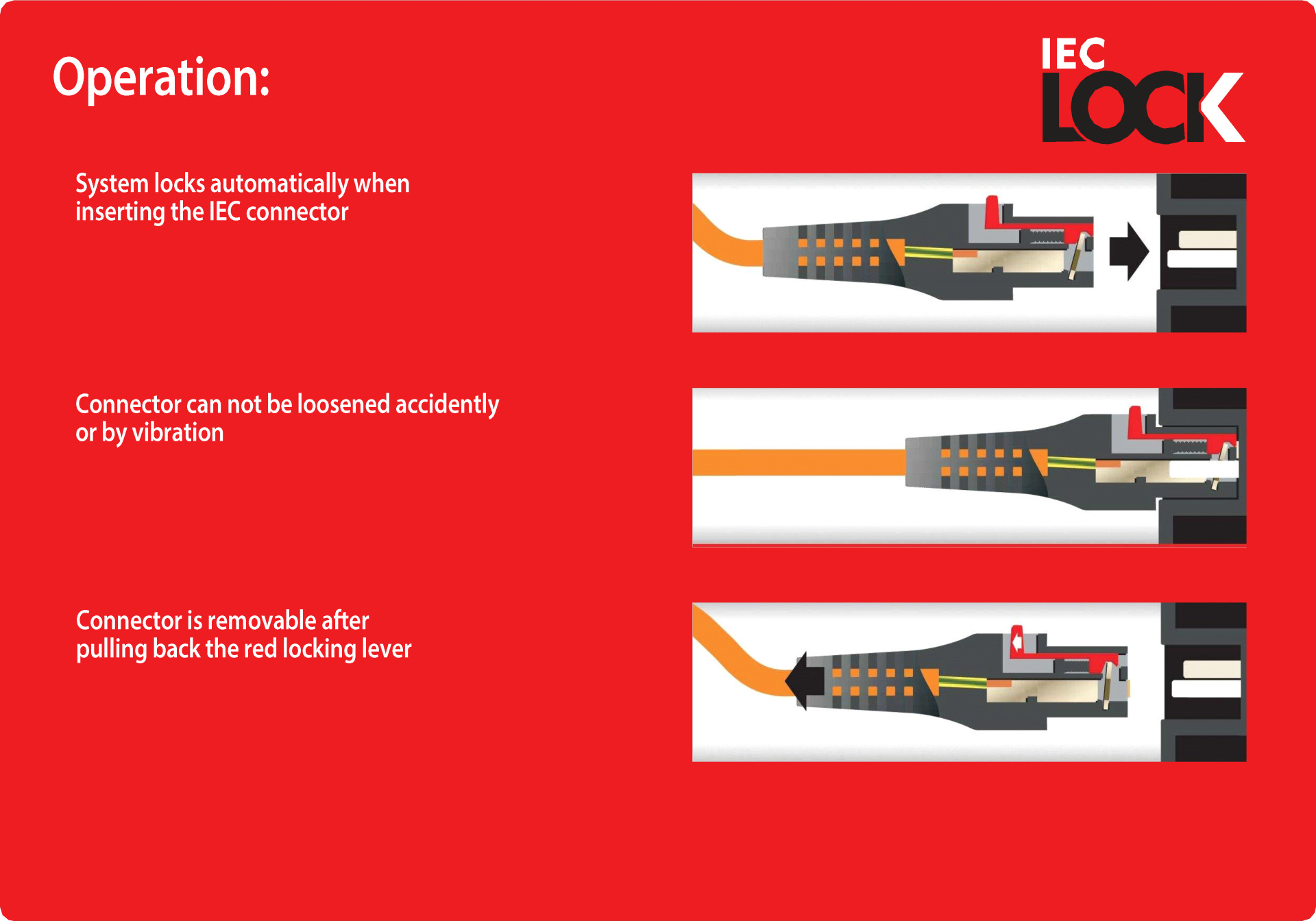 Extension Cable C14 180° - C13 180°, Black, 1.0 m, 3 x 1.00 mm², IEC Lock