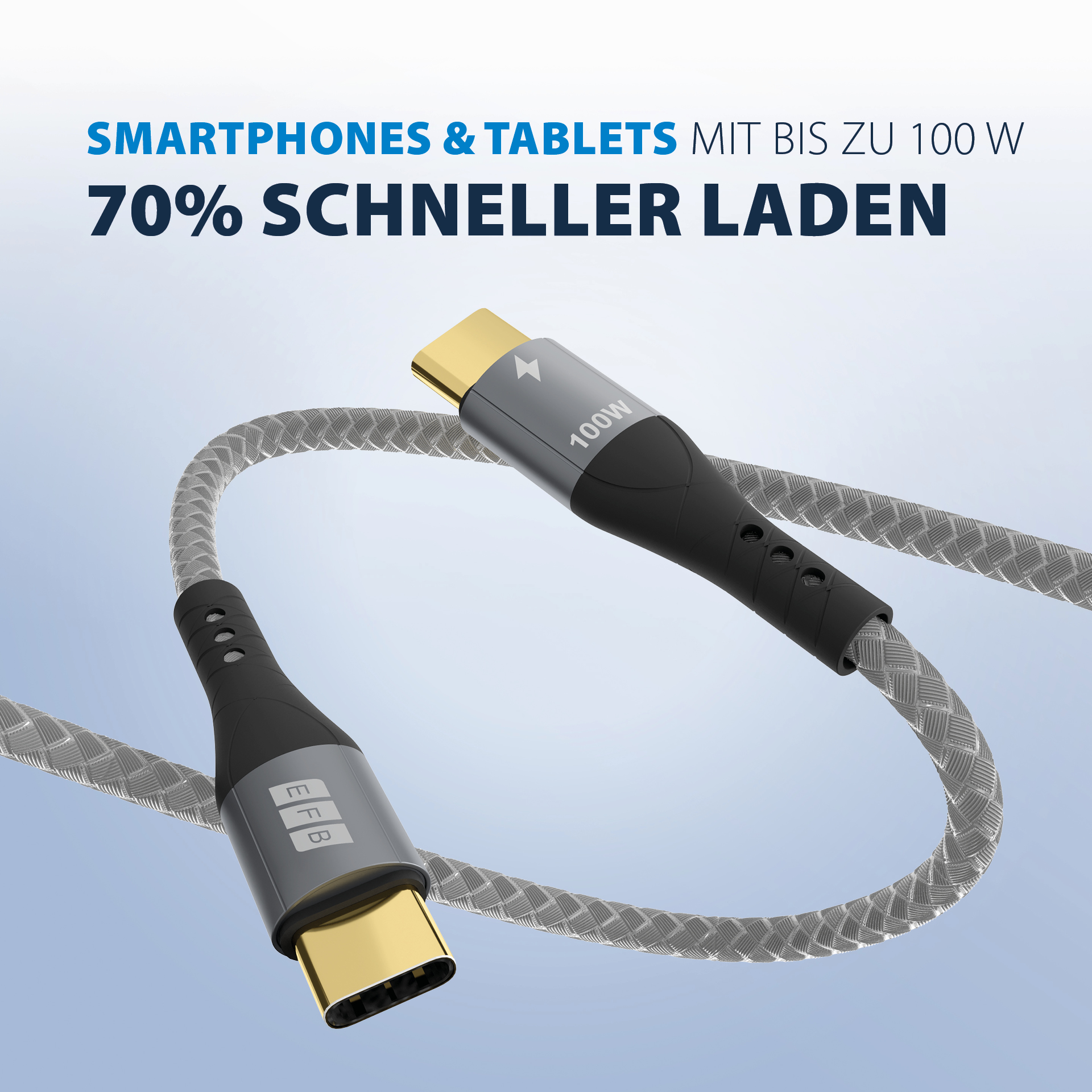 USB-C cable 100W PD 3.0 5A E-Marker Chip 1m grey gold contacts textile coat