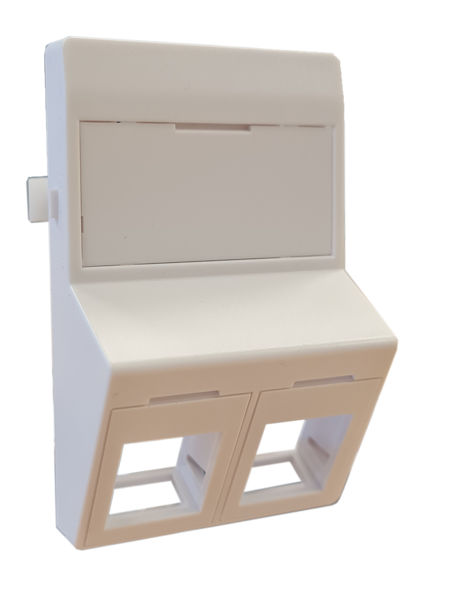 Data outlet 2xRJ45 Keystone Type F angled,white, incl. frames & ltext field