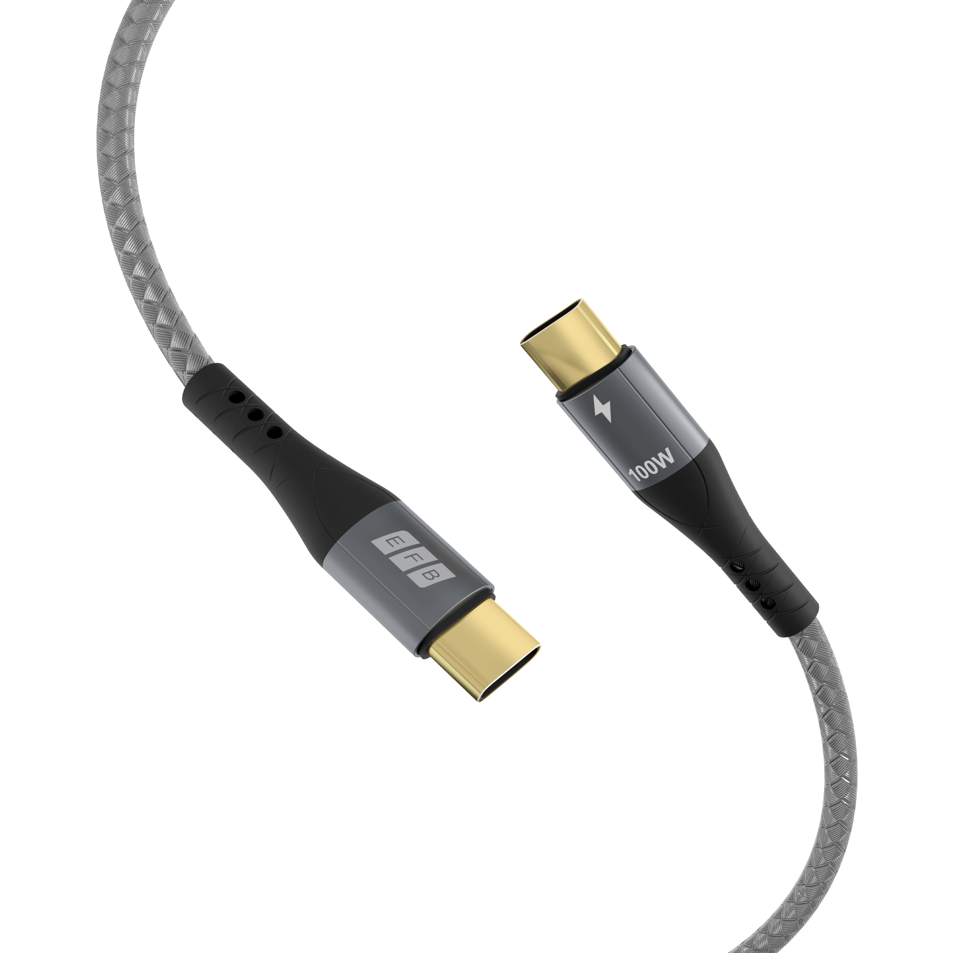 USB-C cable 100W PD 3.0 5A E-Marker Chip 0.5m grey gold contacts textile coat