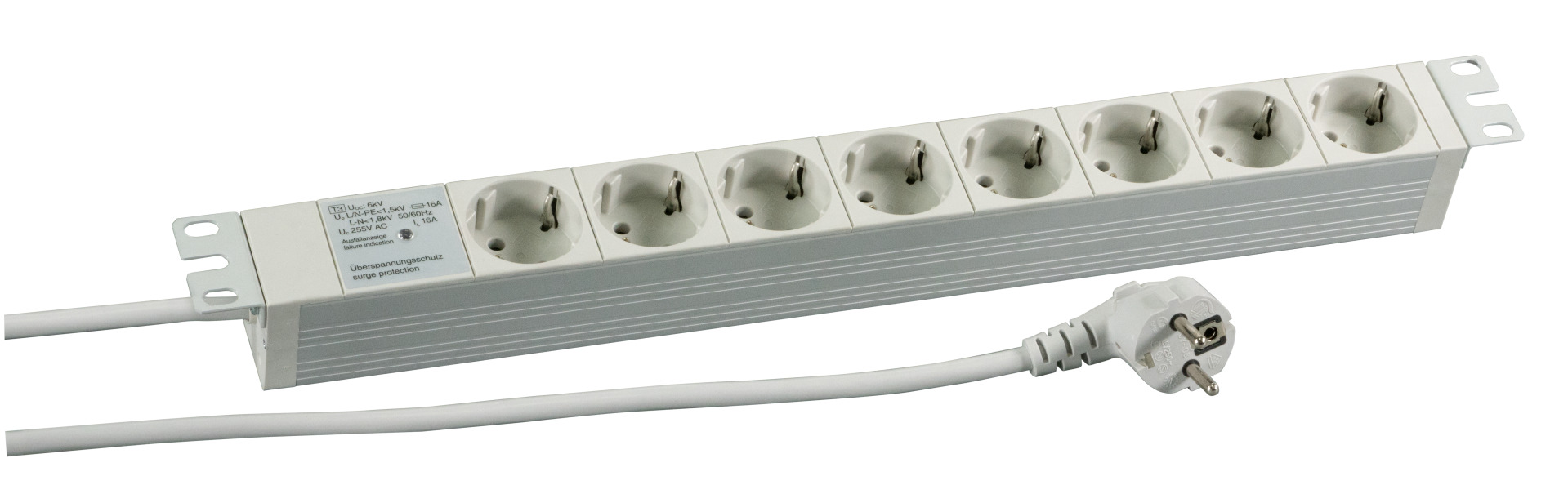 19" 1U Socket Strip 8 x CEE 7/3 with Surge Protection, RAL7035